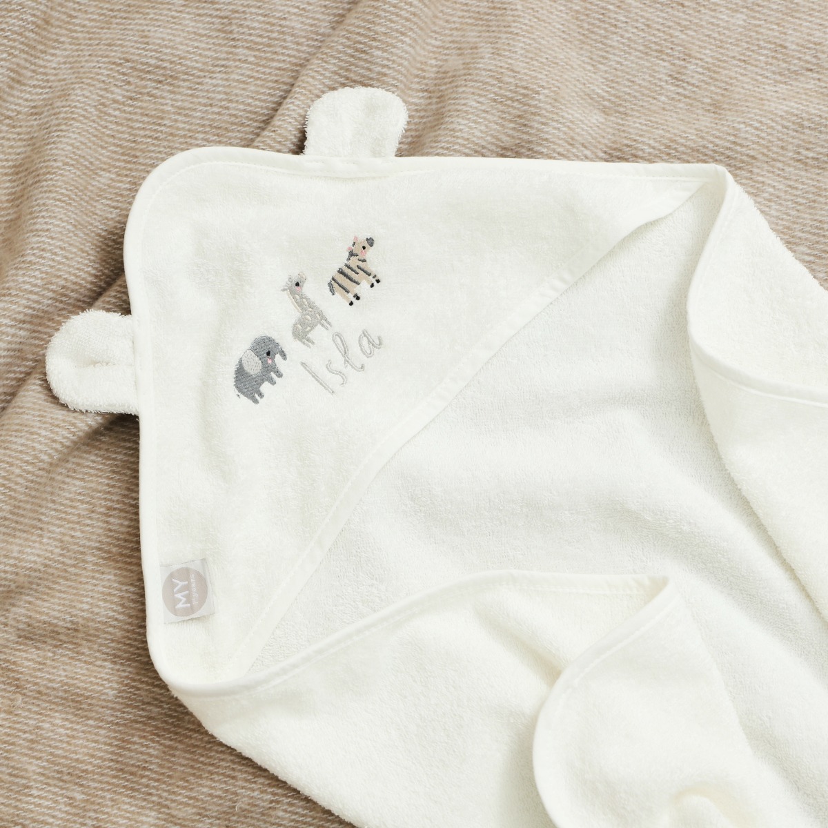 Personalised Ivory Born To Be Loved Hooded Towel