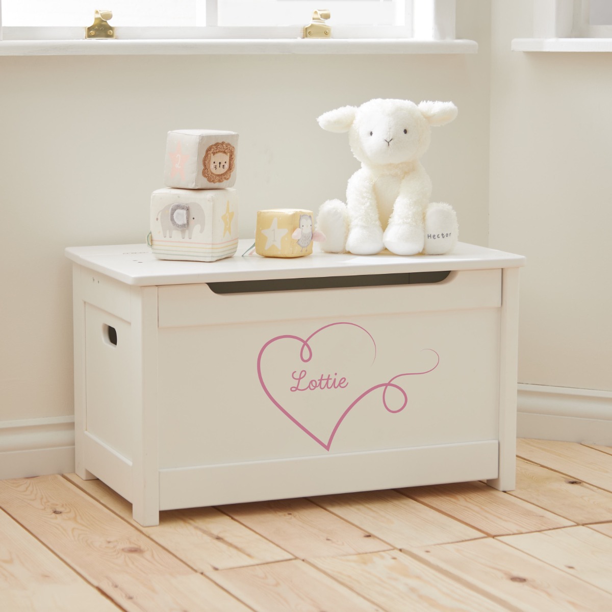 Personalised Heart Design Panelled Toy Box