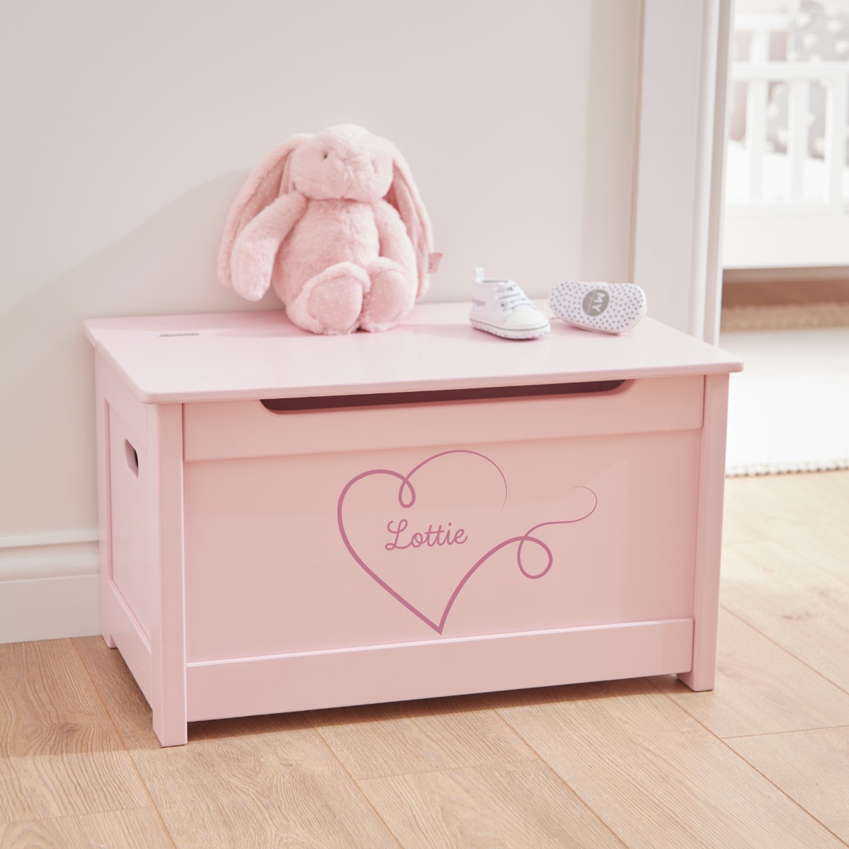 Personalised Heart Design Panelled Toy Box