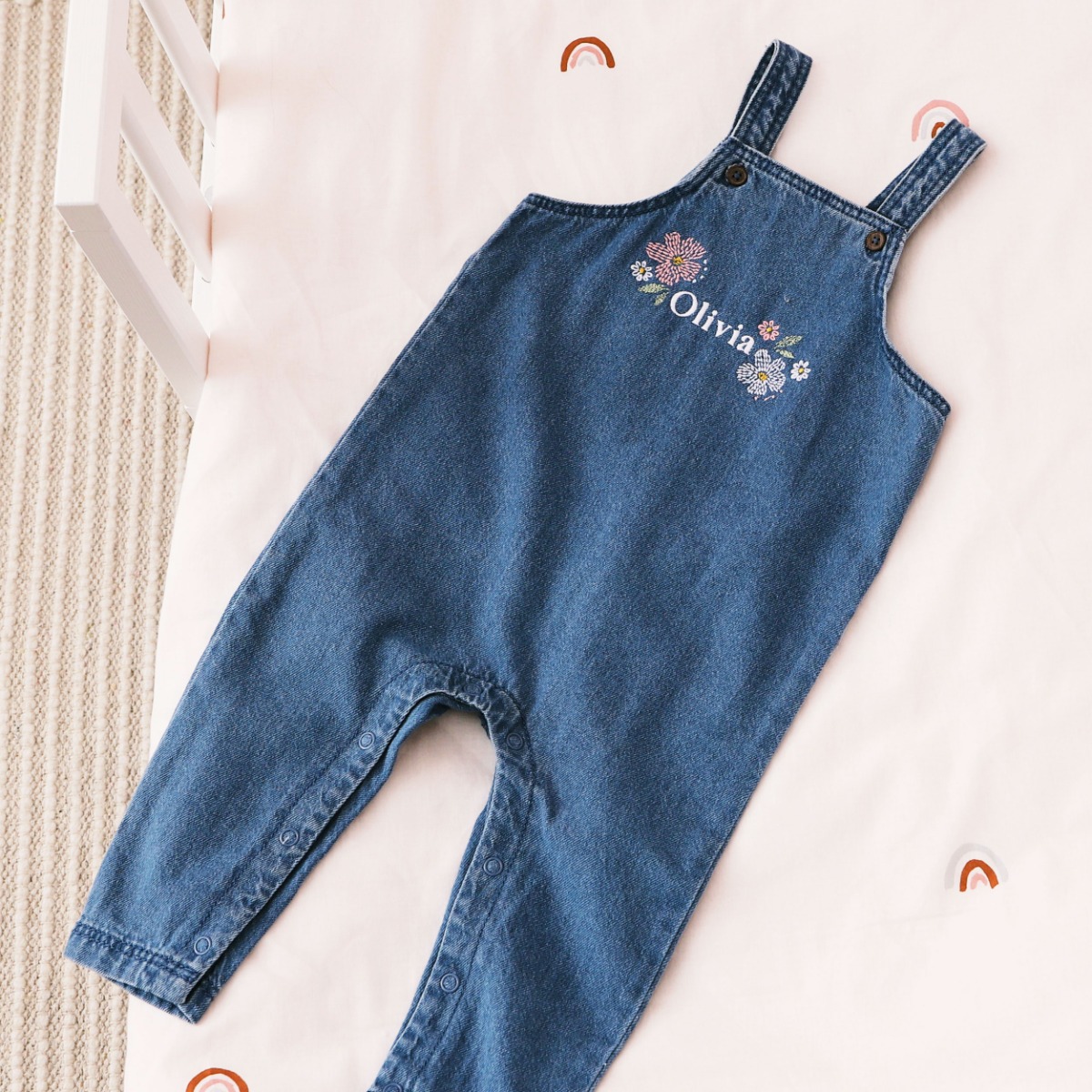 Personalised Floral Design Denim Dungarees