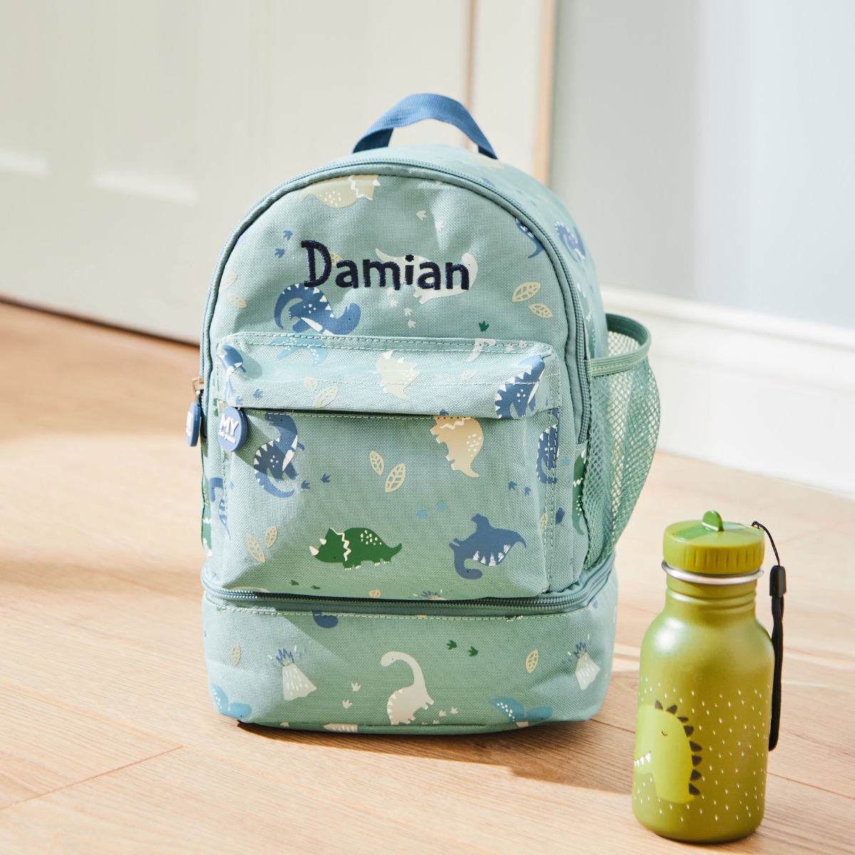 Personalised Dinosaur Print Mini Backpack with Compartment