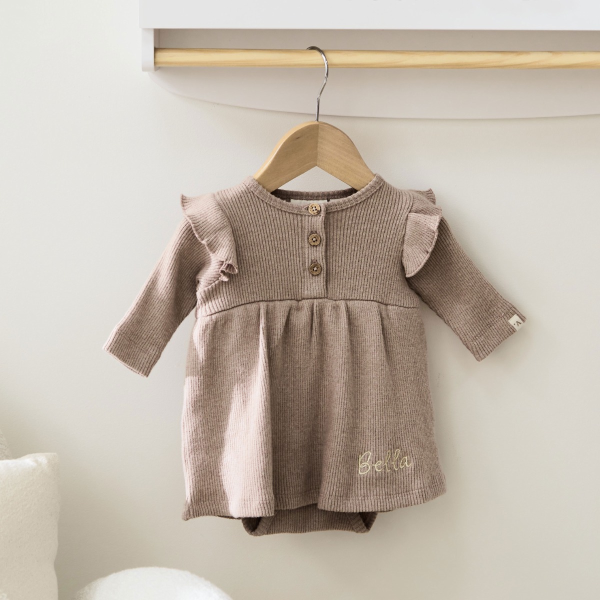 Personalised Taupe Ruffle Dress by Lil Atelier