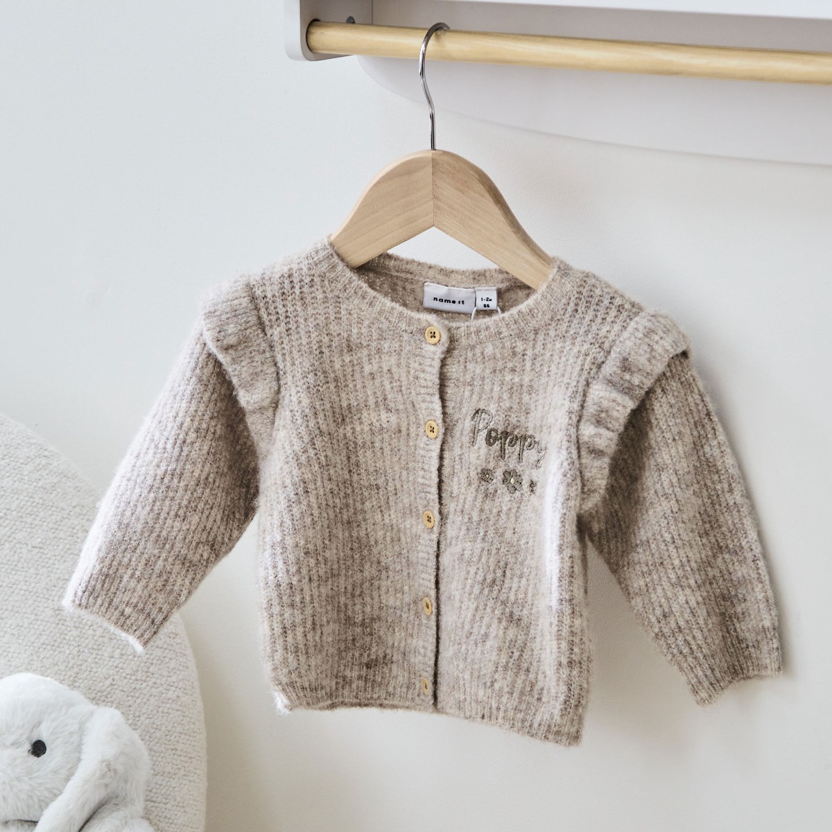 Personalised Kids Taupe Knitted Cardigan by Name It