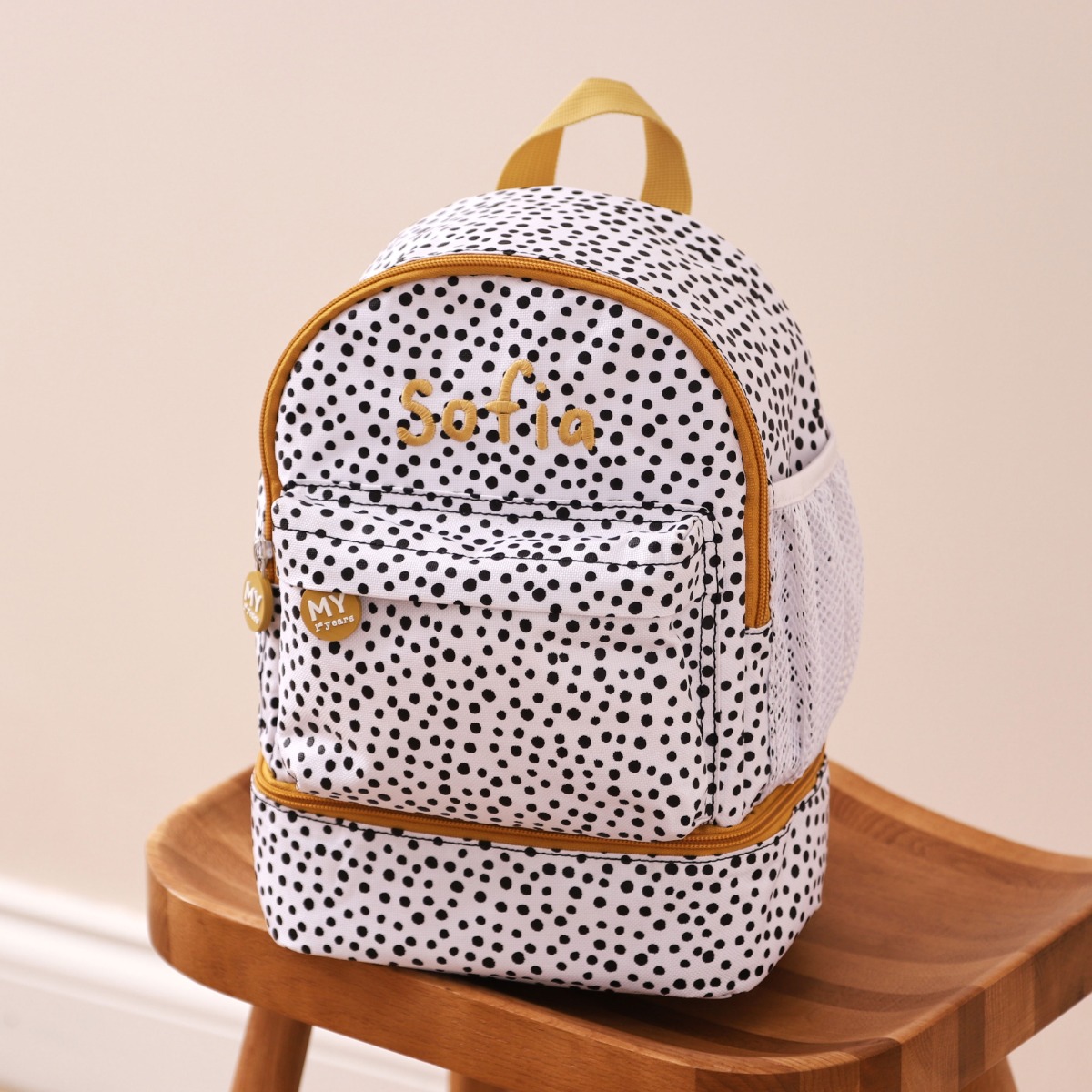 Personalised and Polka Dot Mini Backpack with Compartment