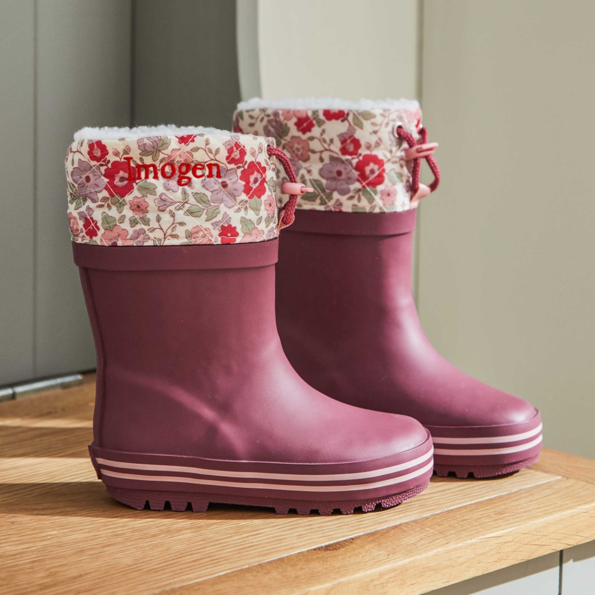 Personalised Plum Floral Welly Boots FSC