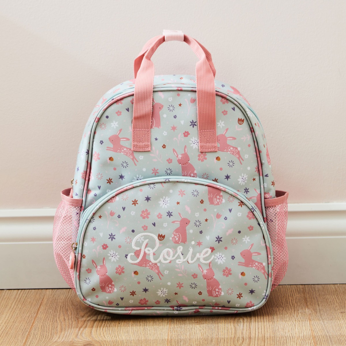 Personalised Sage Bunny Print Medium Grab Handle Backpack