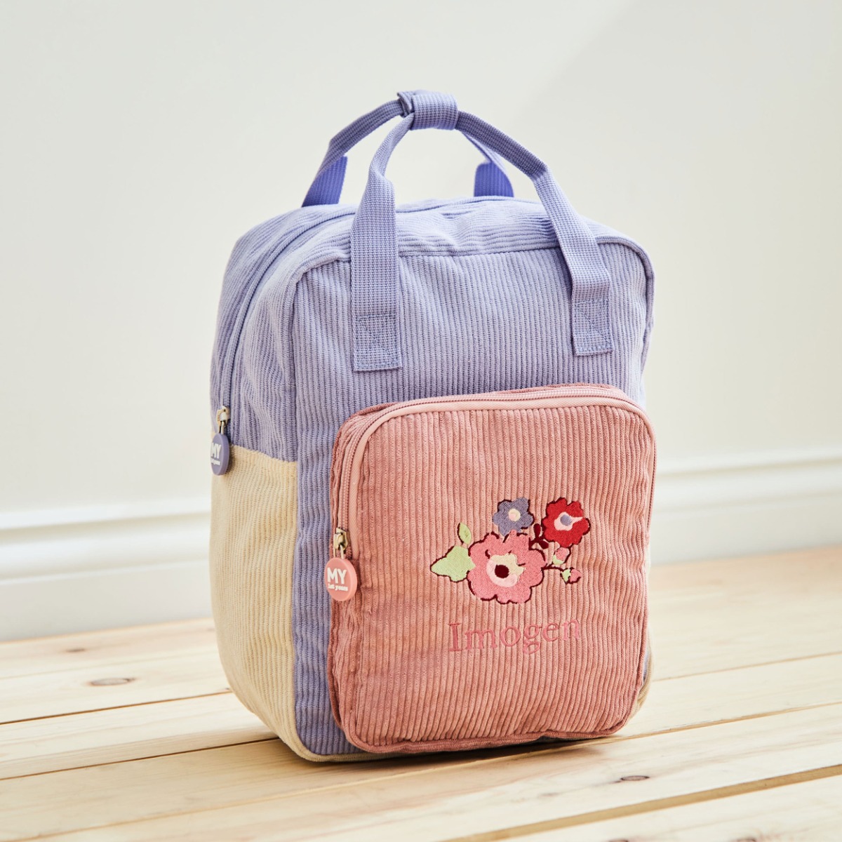 Personalised Floral Cord Backpack with Grab Handle