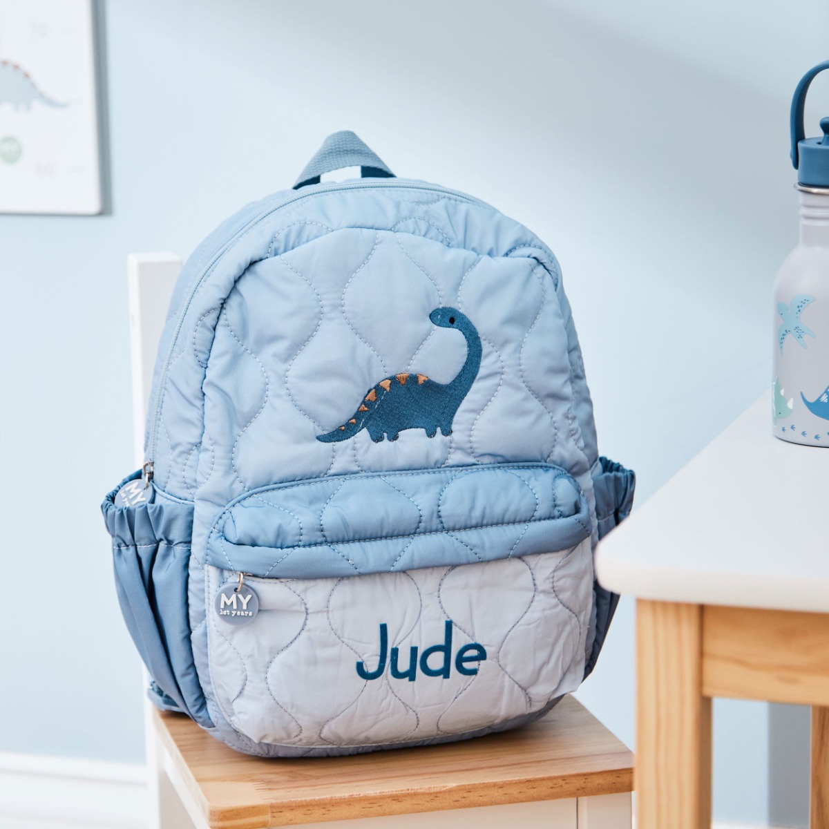 Personalised Dinosaur Quilted Medium Backpack