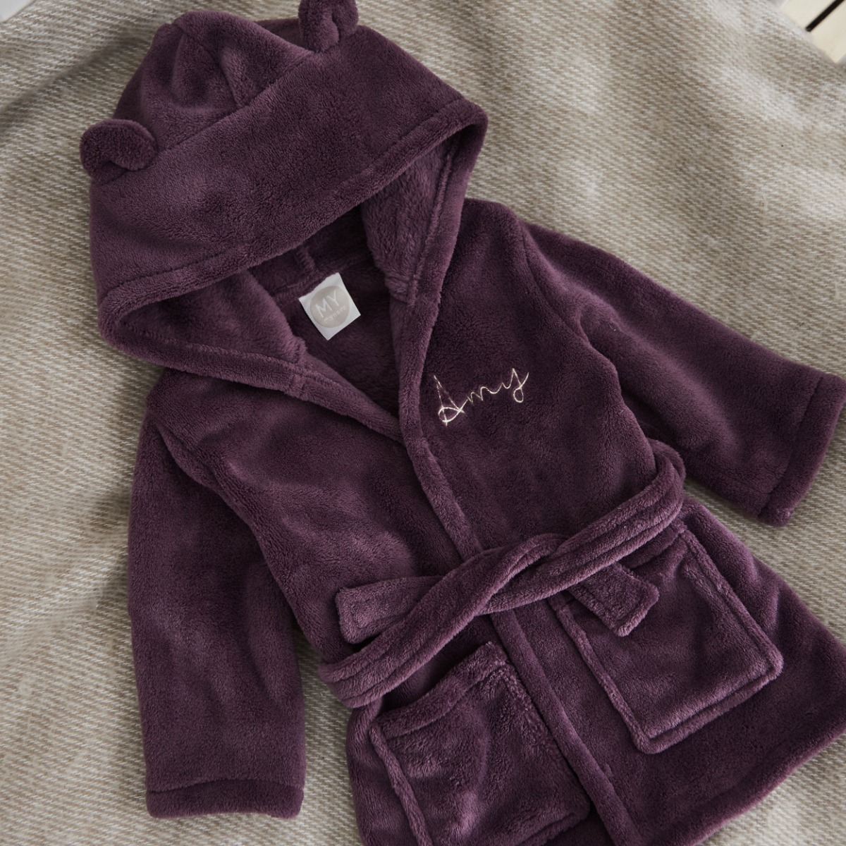 Personalised Plum Fleece Robe With Ears