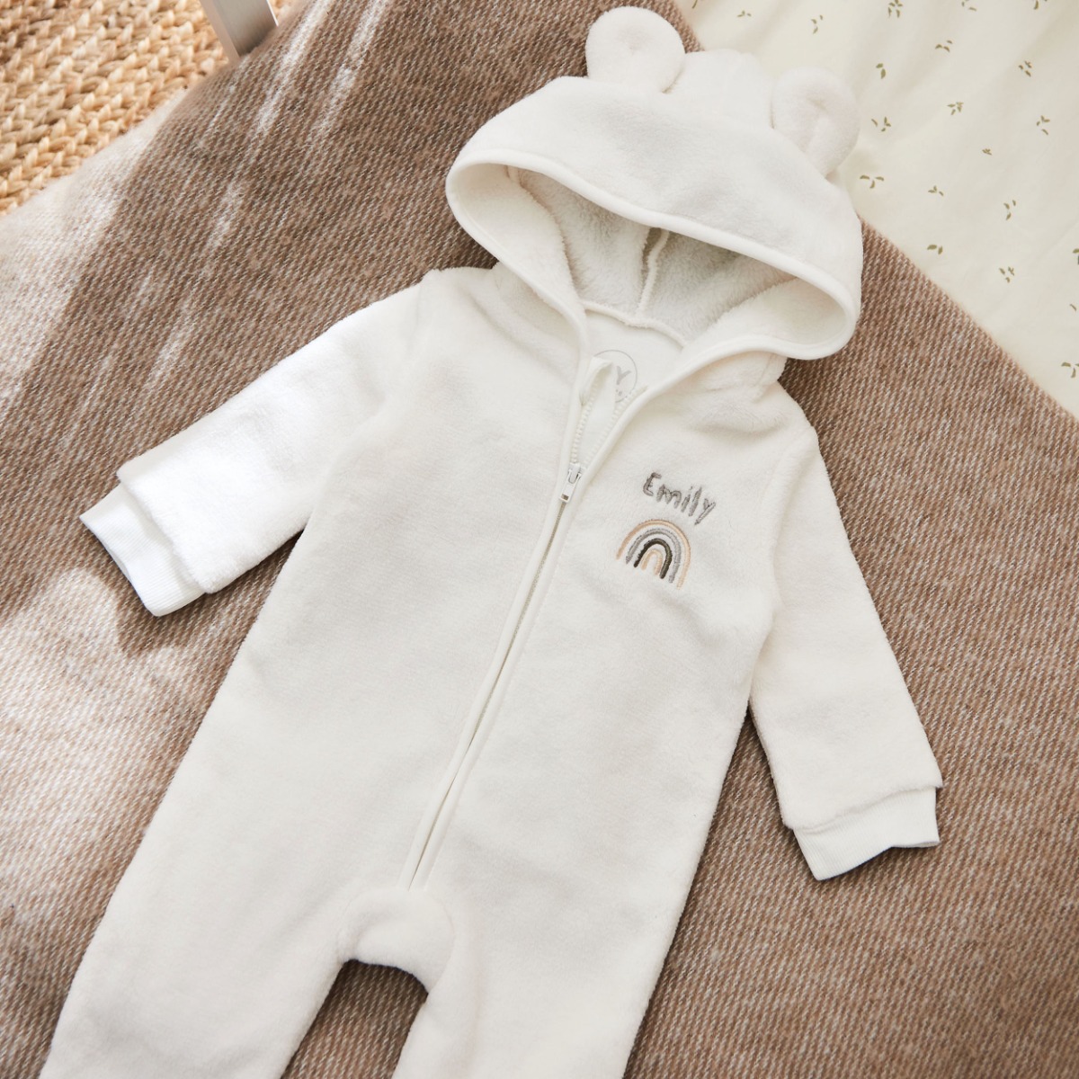 Personalised Rainbow Ivory Fleece Onesie