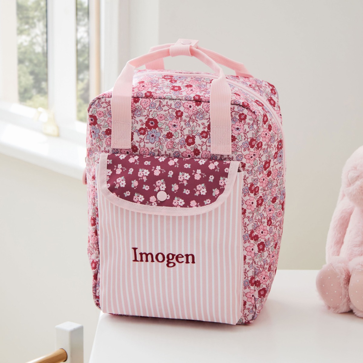 Personalised Floral Medium Backpack With Grab Handle