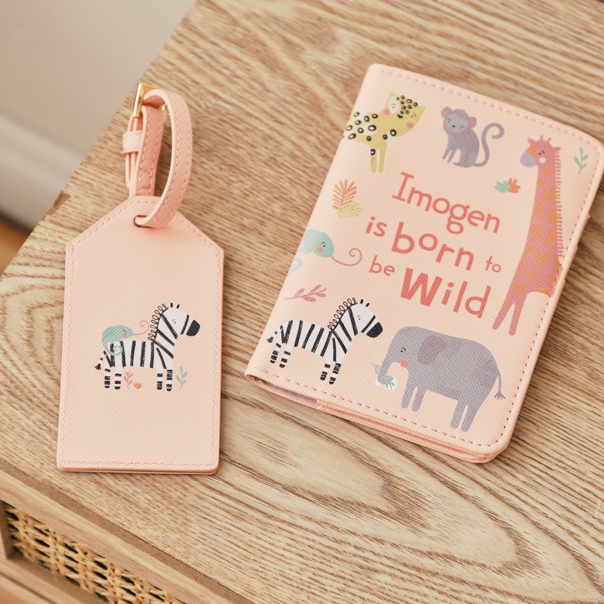 Personalised Safari Baby Passport Holder Luggage Tag Set