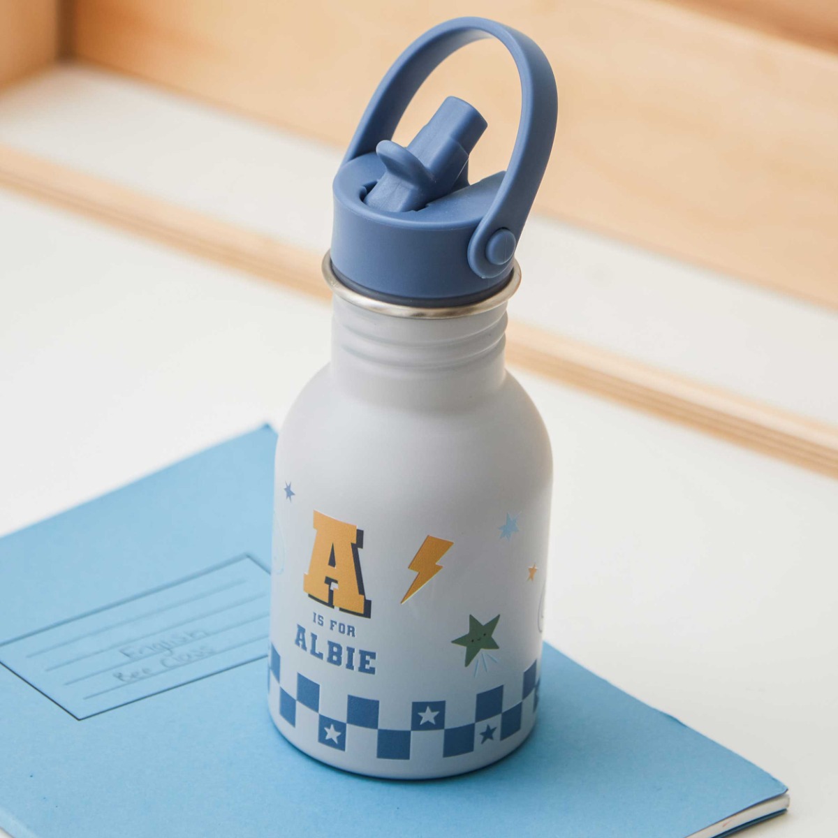 Personalised Checkerboard Initial Water Bottle