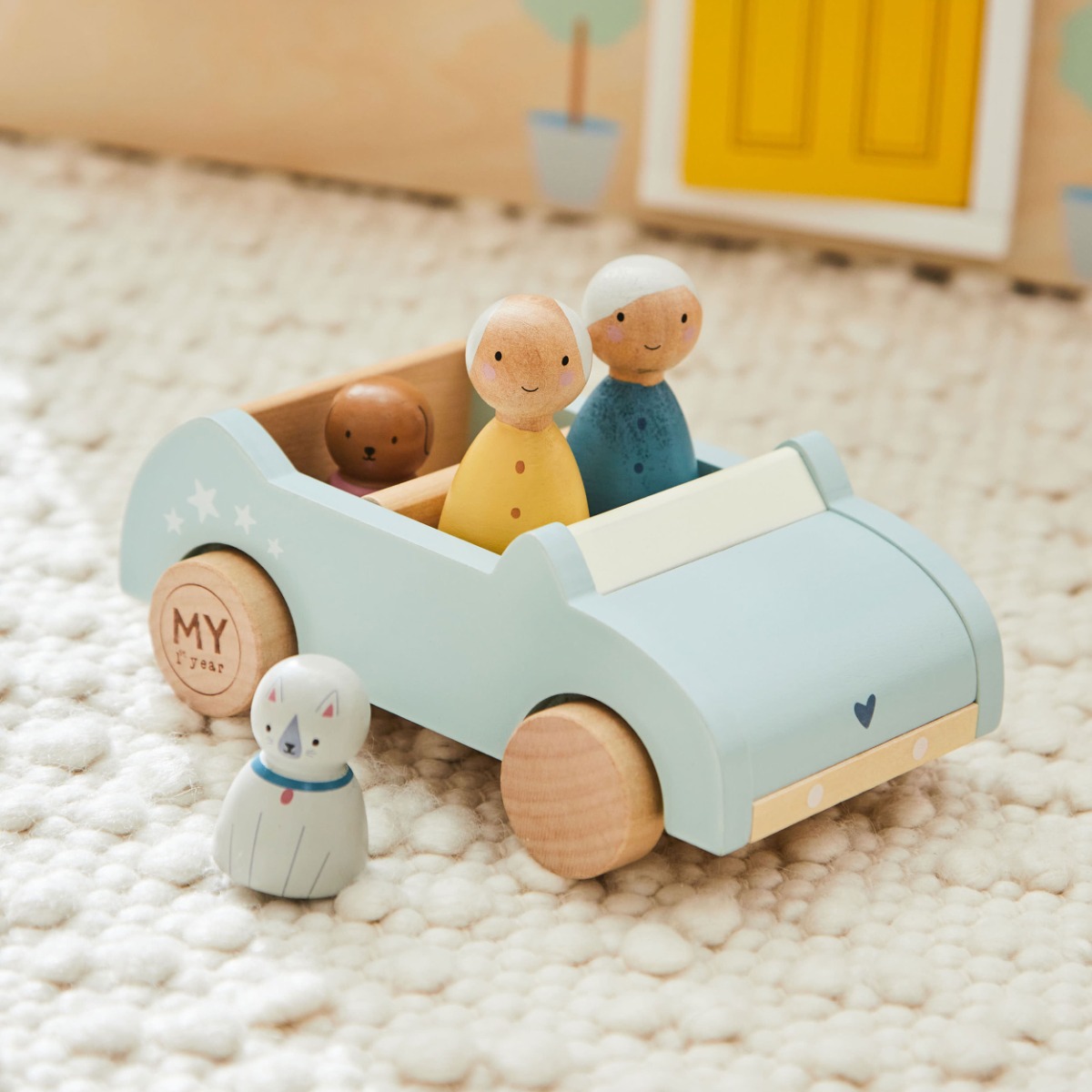 Wooden Doll Grandparents Pets and Car Set