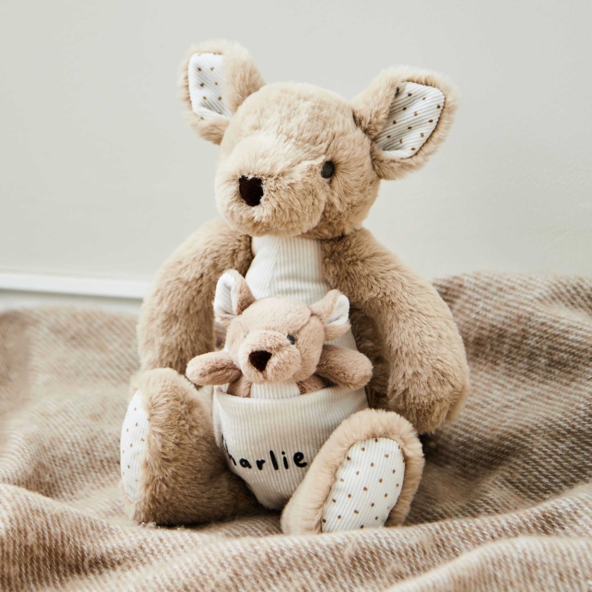 Personalised Kangaroo and Baby Soft Toy Set