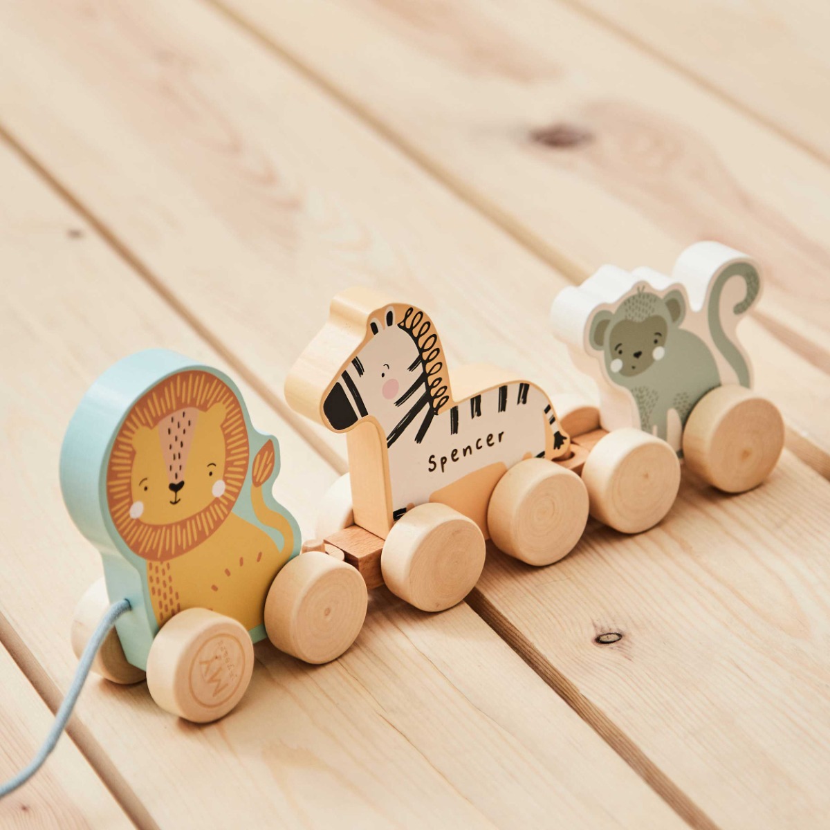 Personalised Safari Wooden Pull-Along Toy