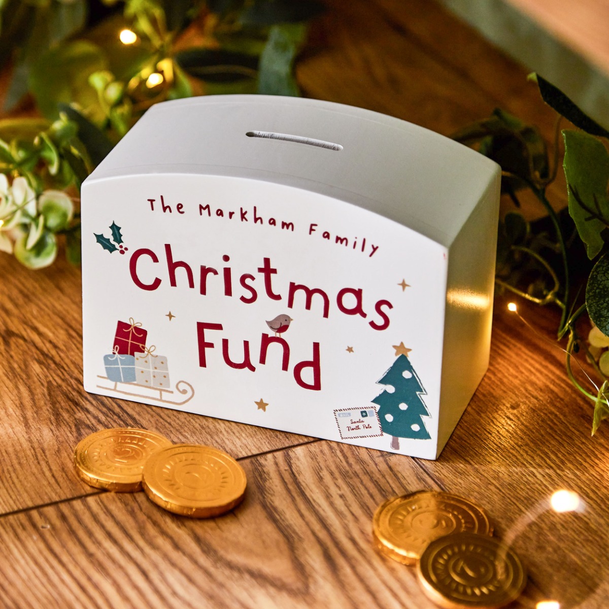 Personalised Family Christmas Funds Money Box