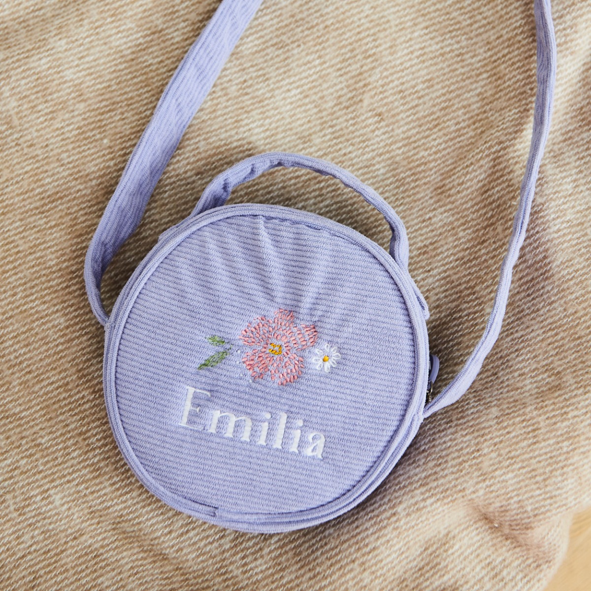 Personalised Floral Lilac Cord Handbag