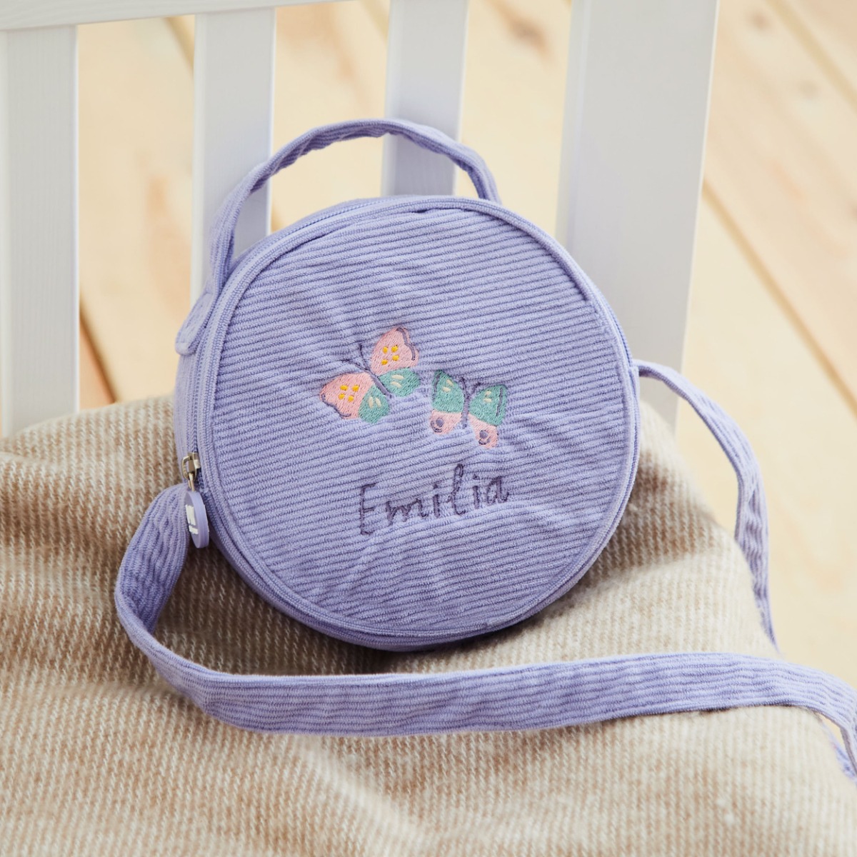 Personalised Butterfly Lilac Cord Handbag