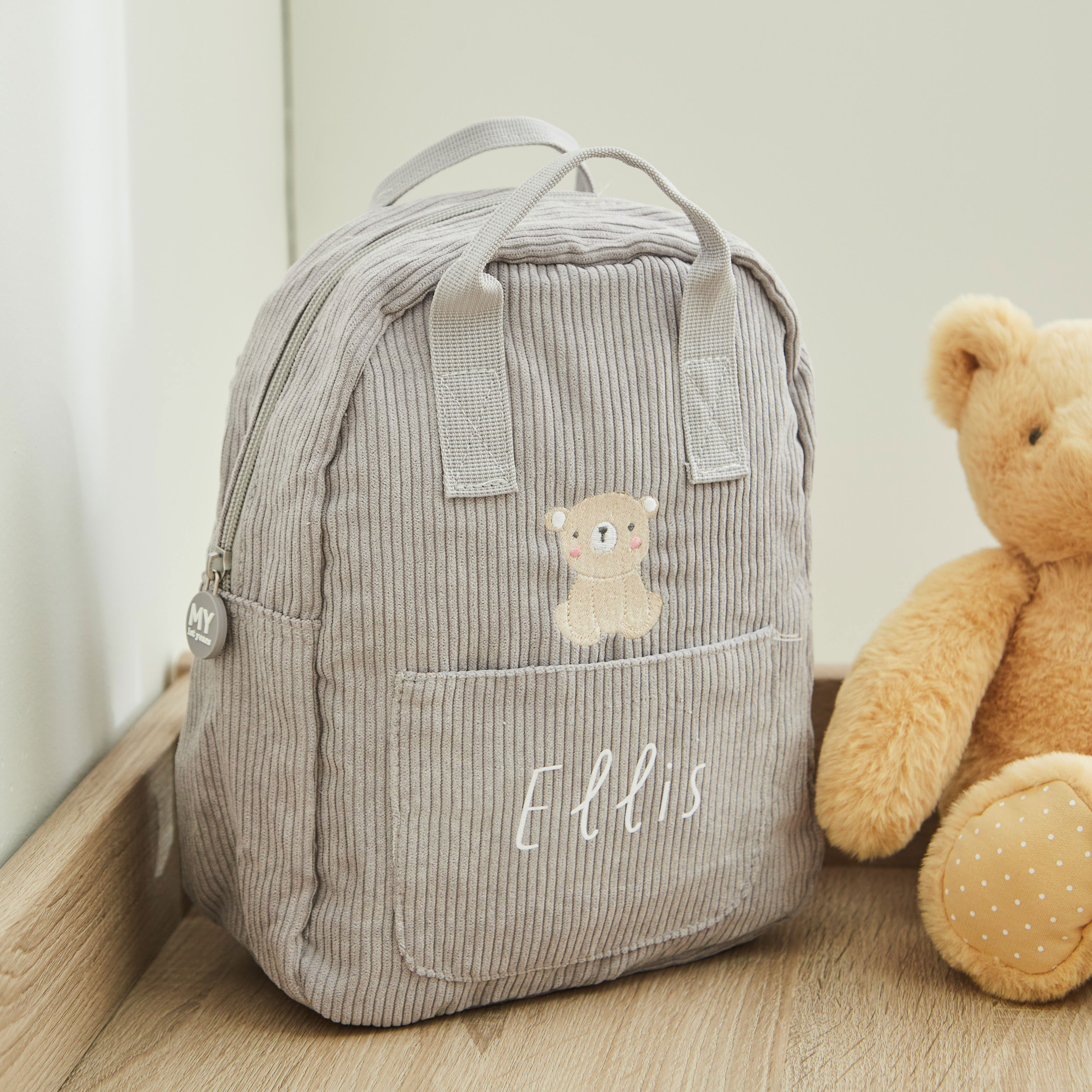 Personalised Biscuit Bear Cord Mini Backpack