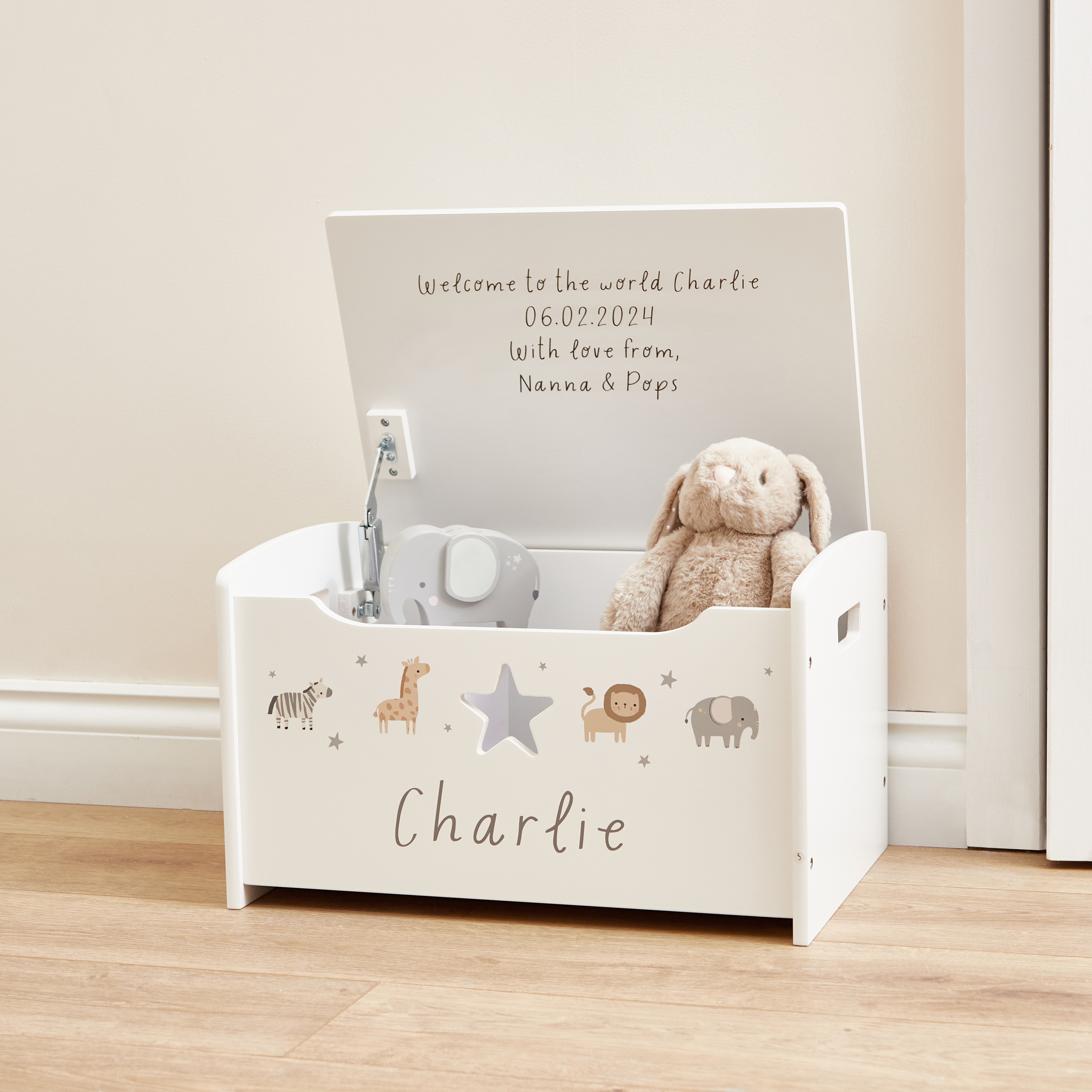 Personalised Small Safari Animal Toy Box