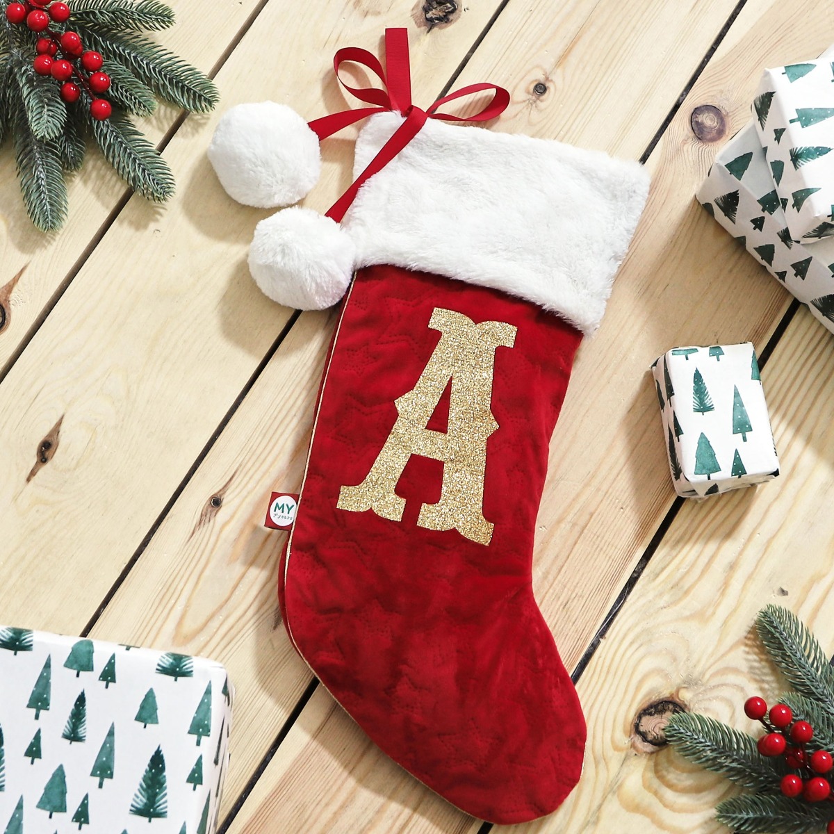 Personalised Small Embossed Velvet Stocking