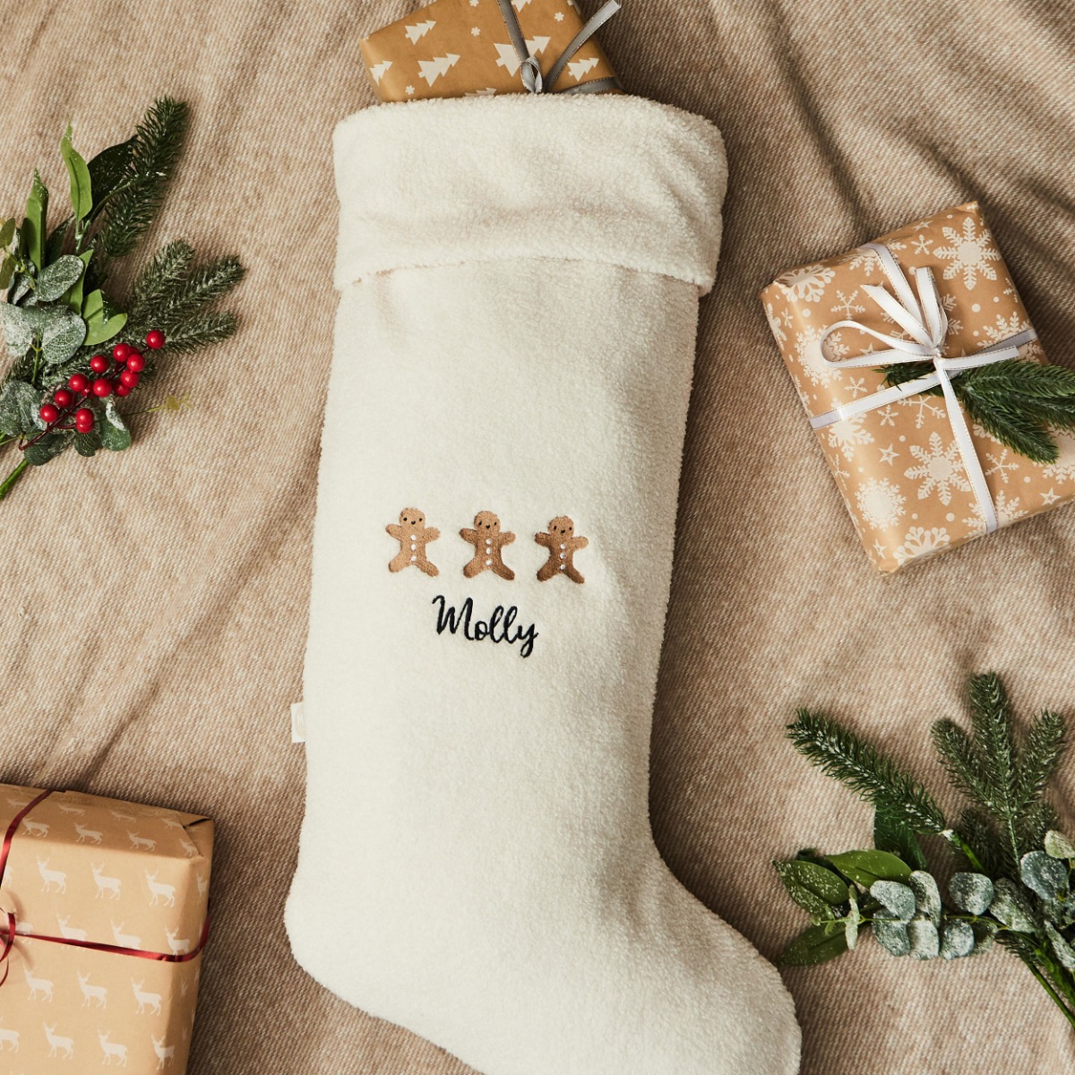 Personalised Gingerbread Cream Borg Stocking