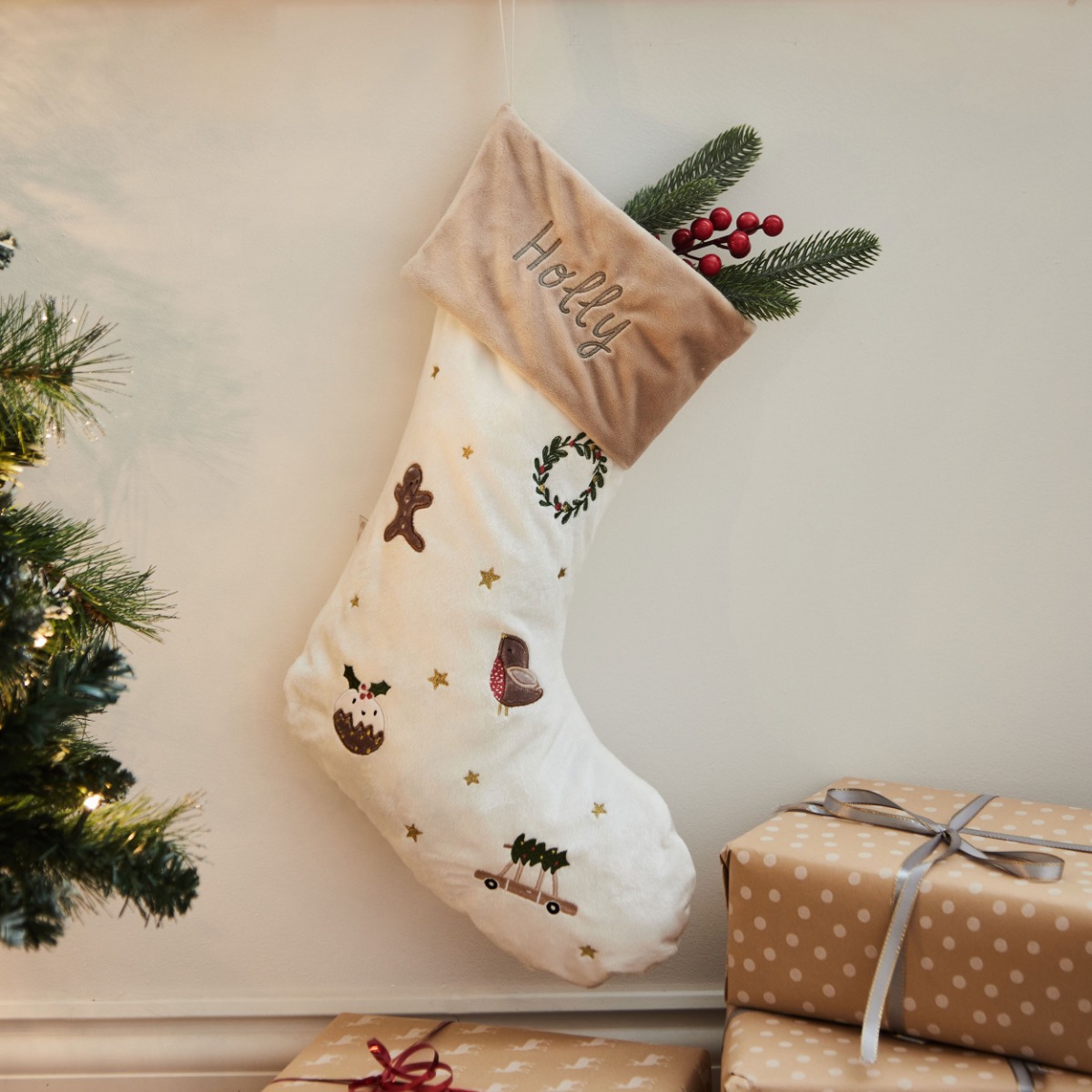 Personalised Plush Neutral Christmas Stocking