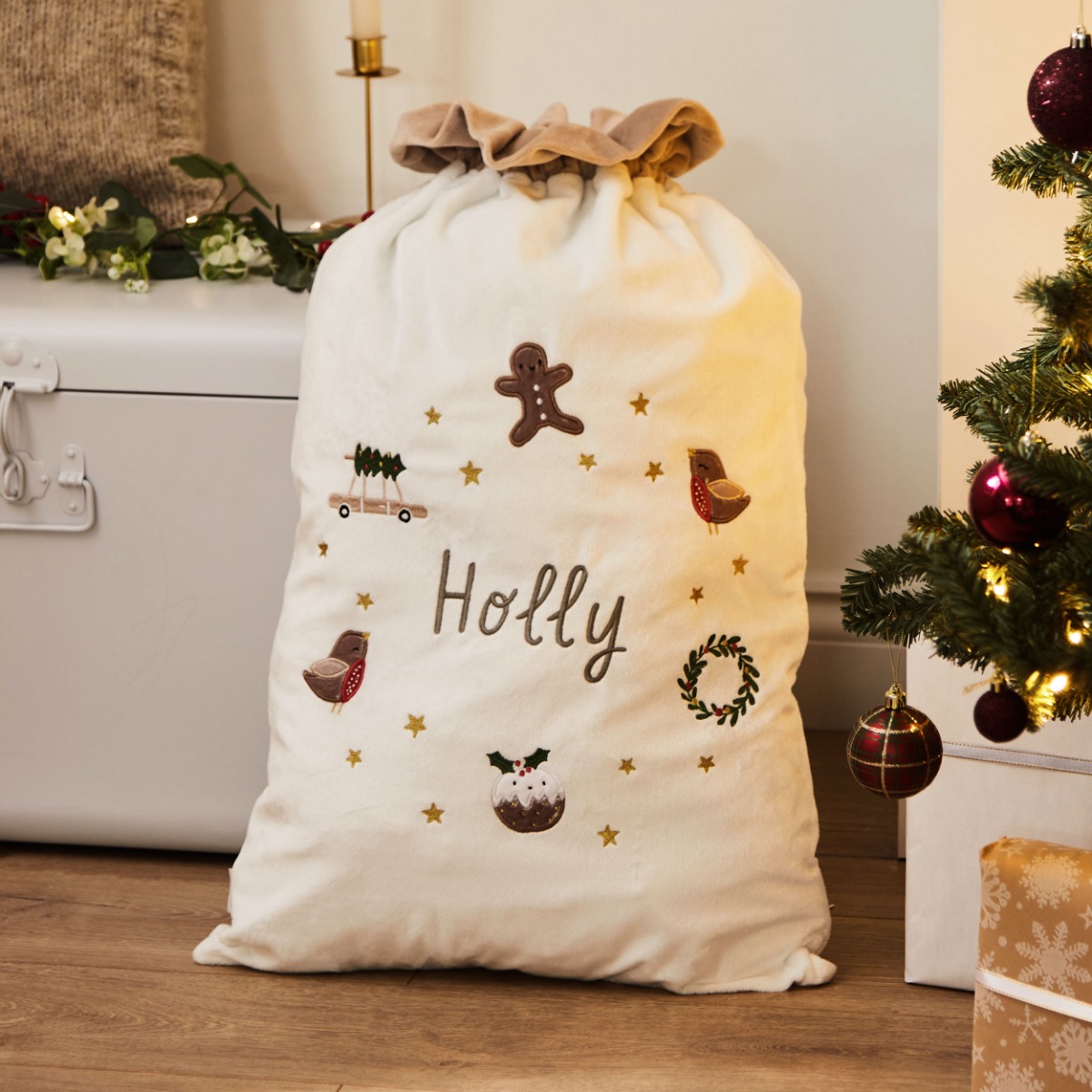 Personalised Plush Neutral Christmas Sack