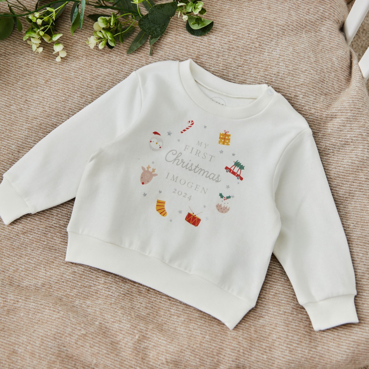 Personalised My 1st Christmas Wreath Ecru Sweatshirt