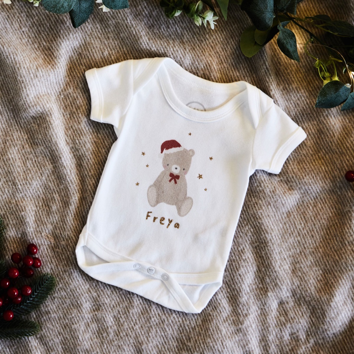 Personalised Biscuit Bear Christmas Bodysuit