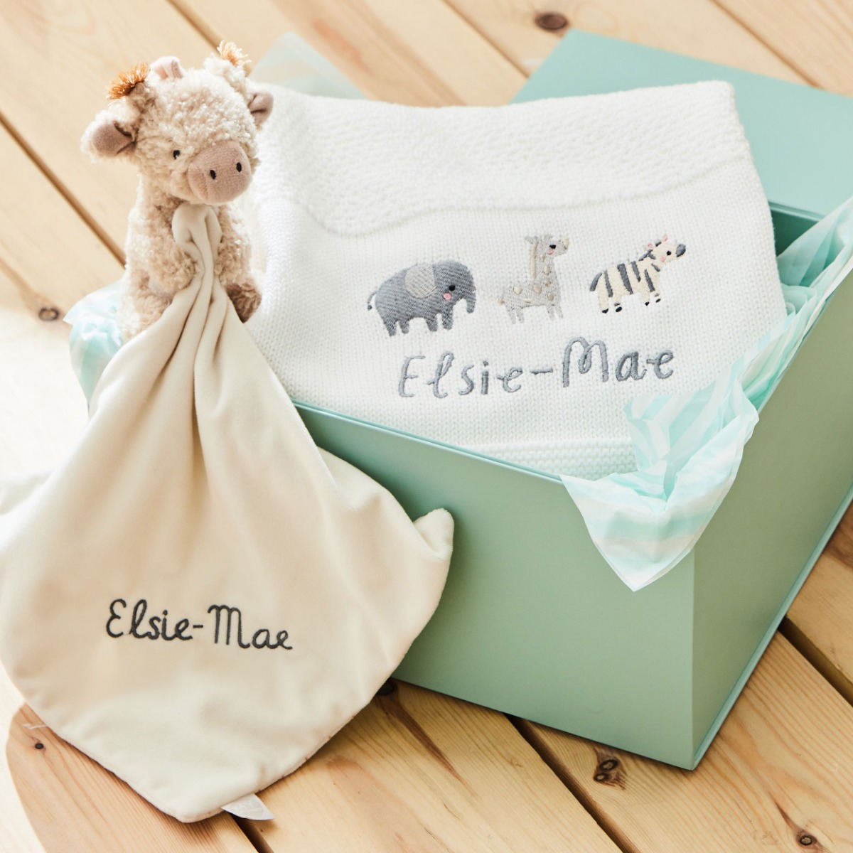 Personalised Safari Animals Blanket Gift Set