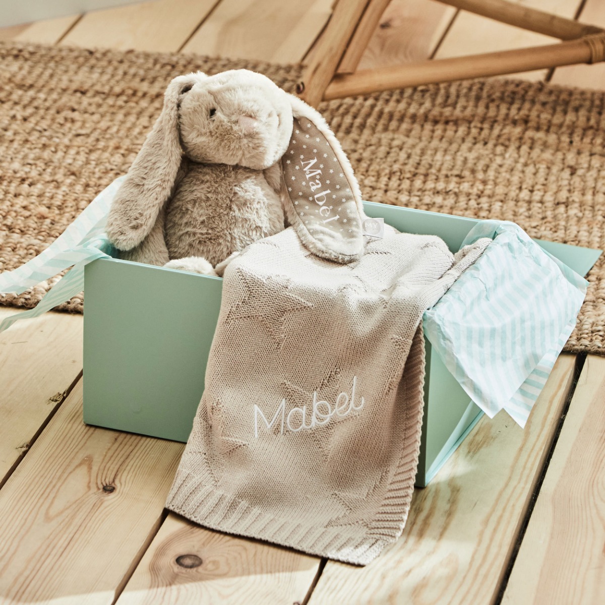 Personalised Oatmeal Blanket Bunny Gift Set