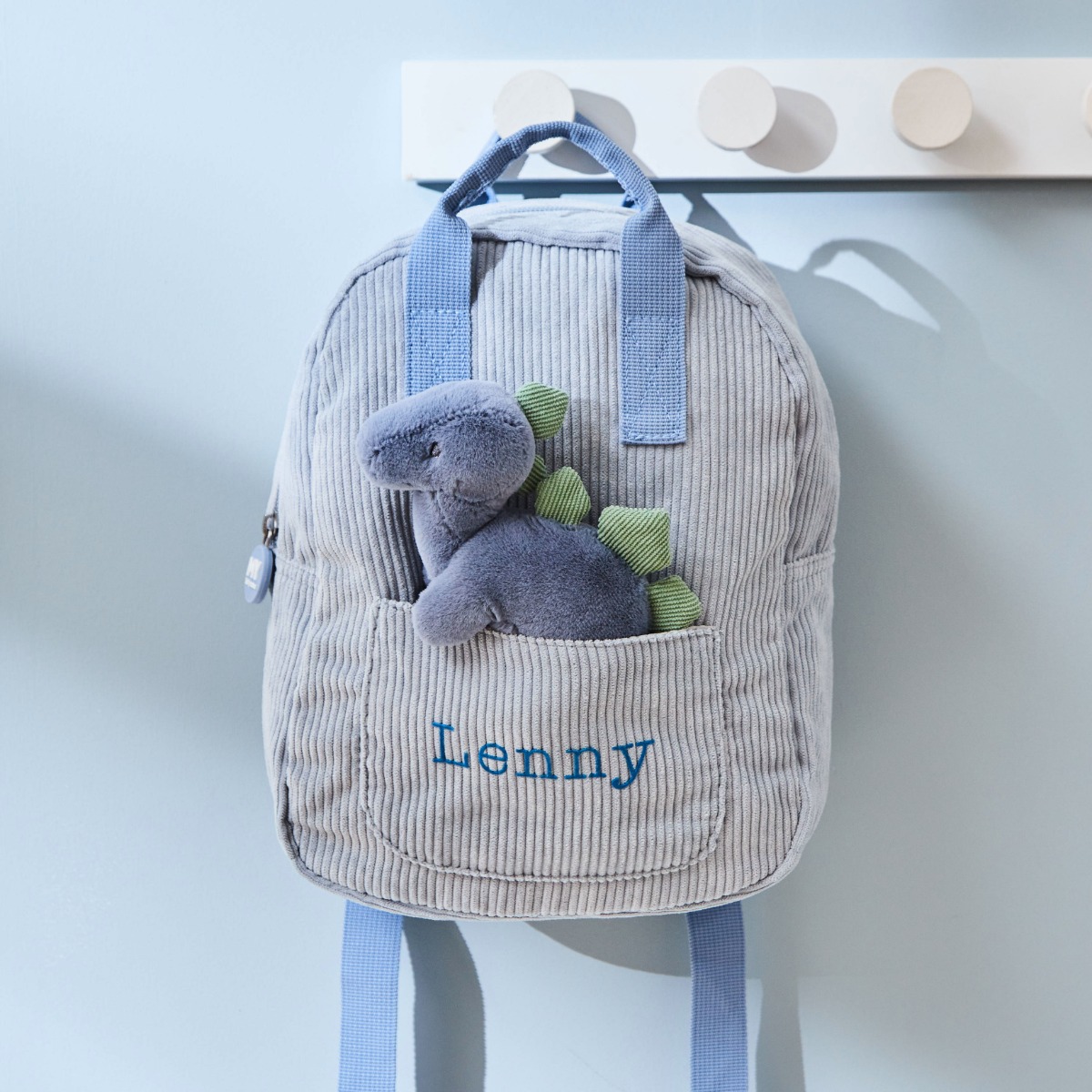 Personalised Cord Mini Backpack and Dinosaur Toy