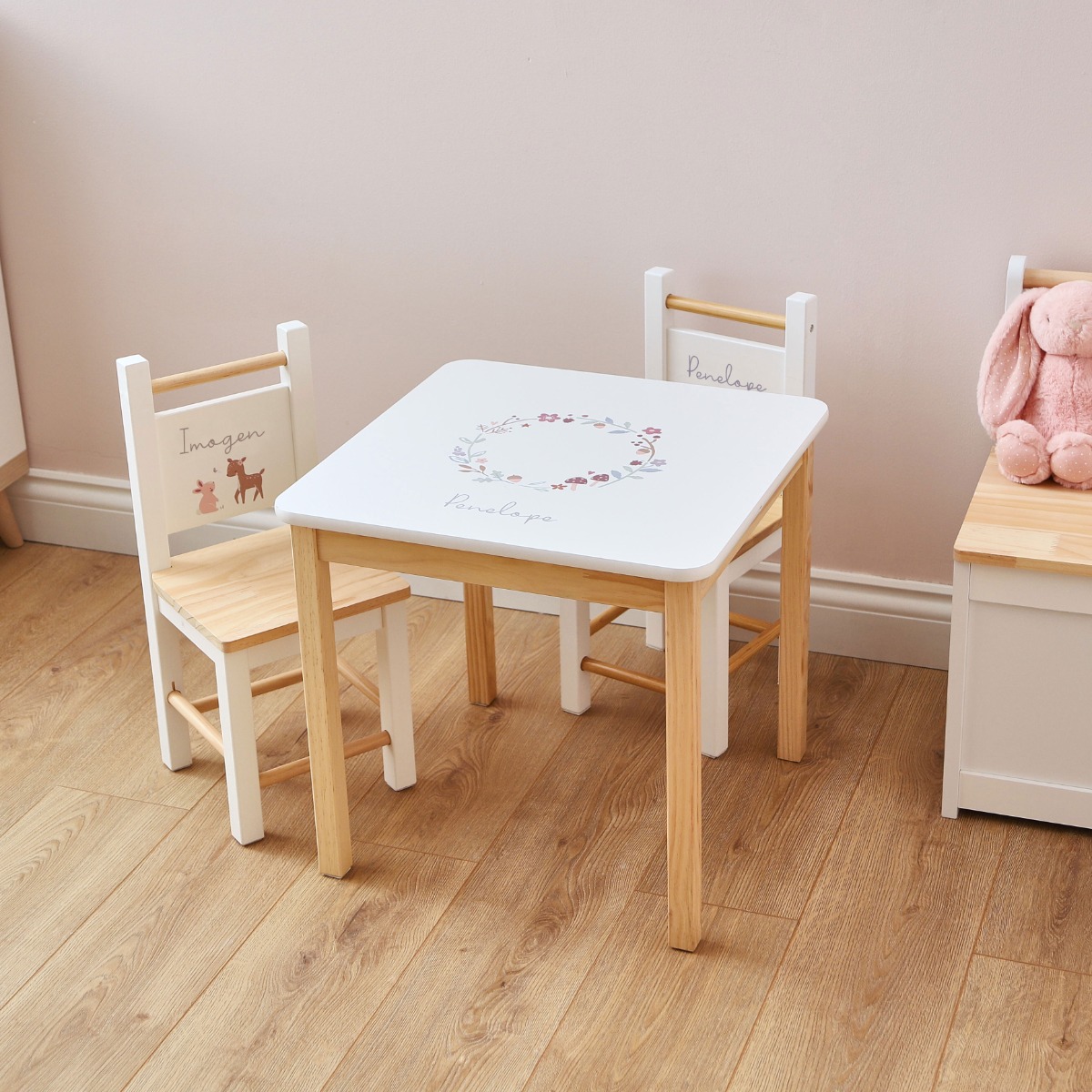 Personalised Woodland Animals Table and Chairs Set