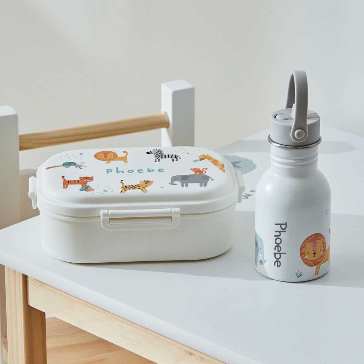 Personalised Safari Lunch Box and Water Bottle Set