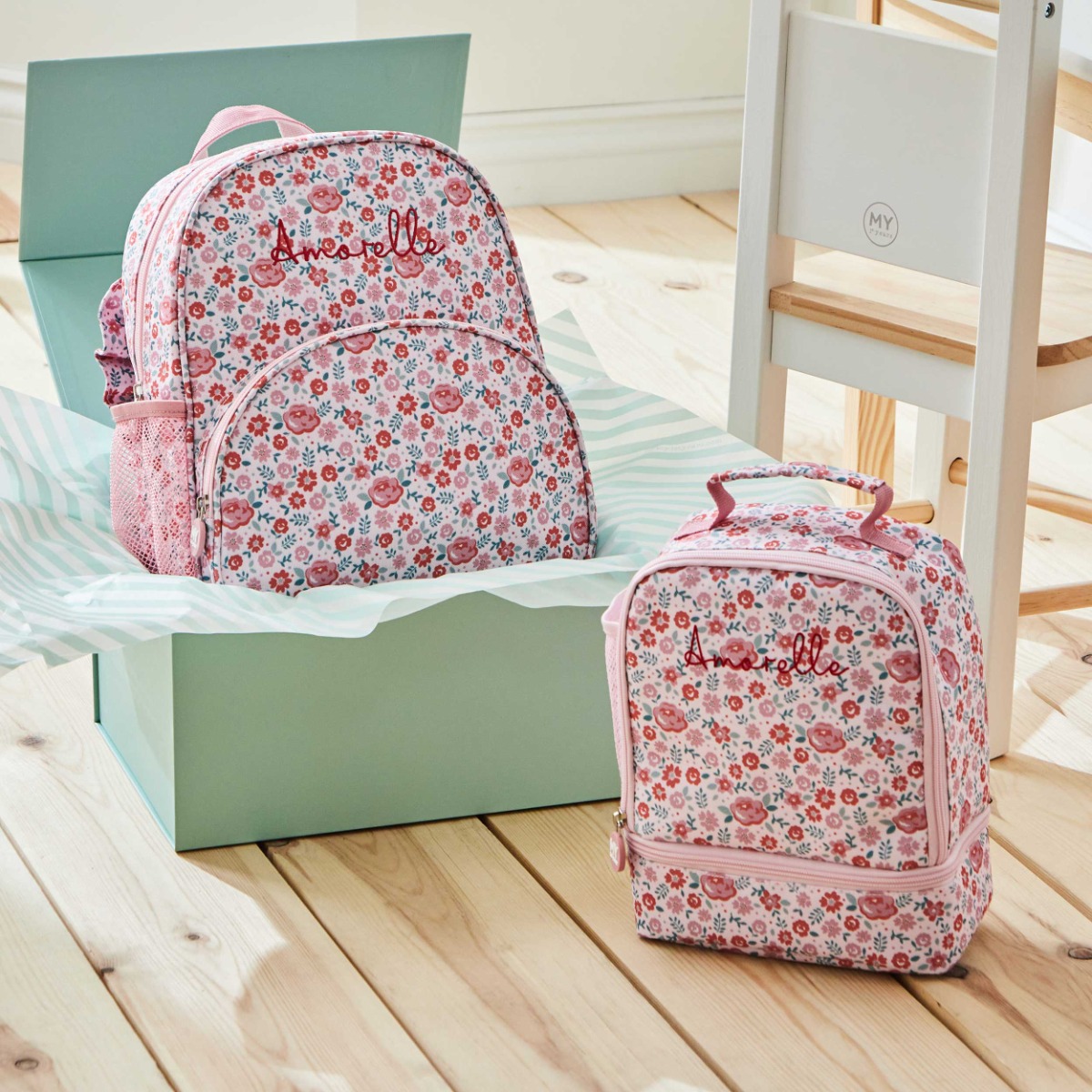 Personalised Ditsy Frill Backpack Lunch Bag Set