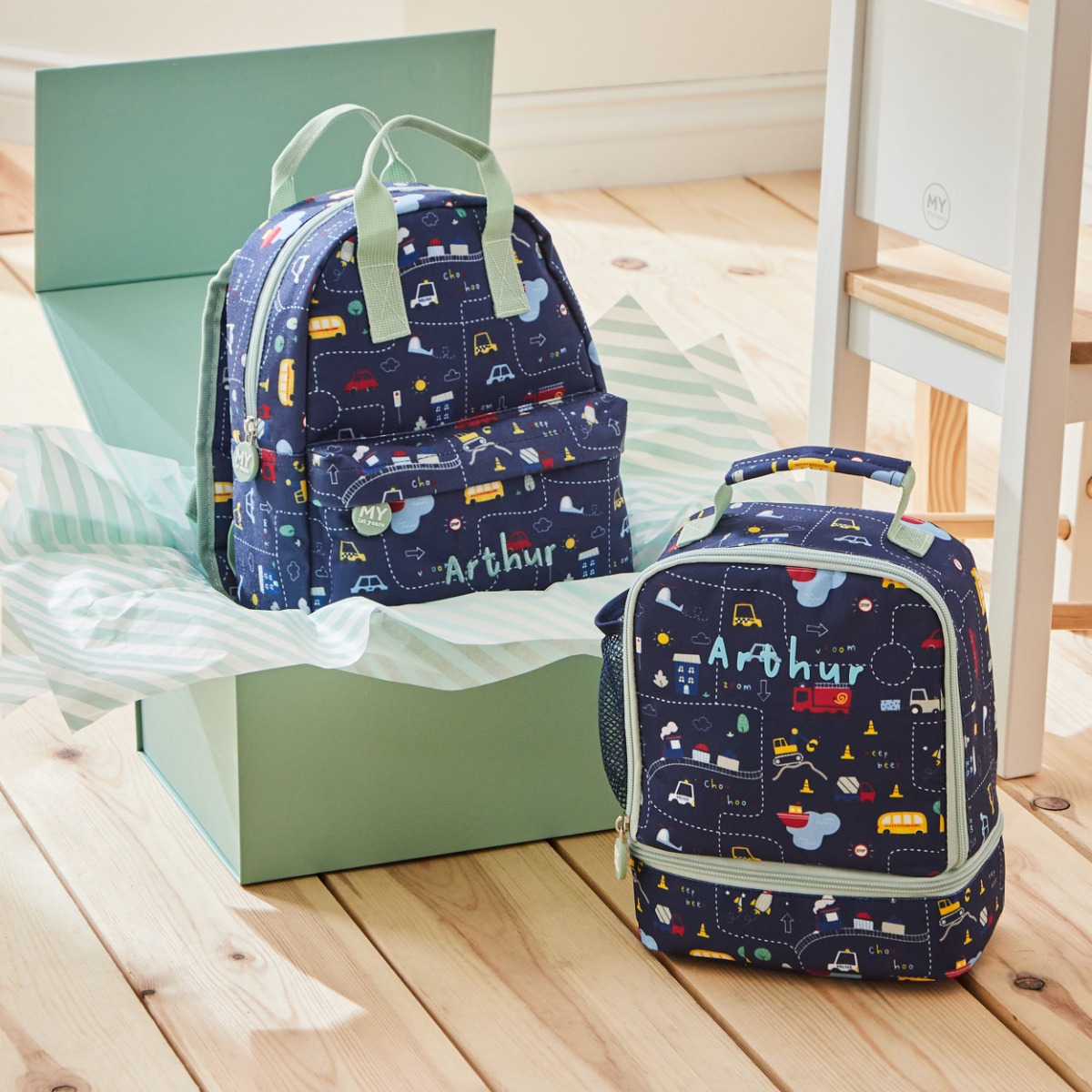 Personalised On The Move Backpack Lunch Bag Set