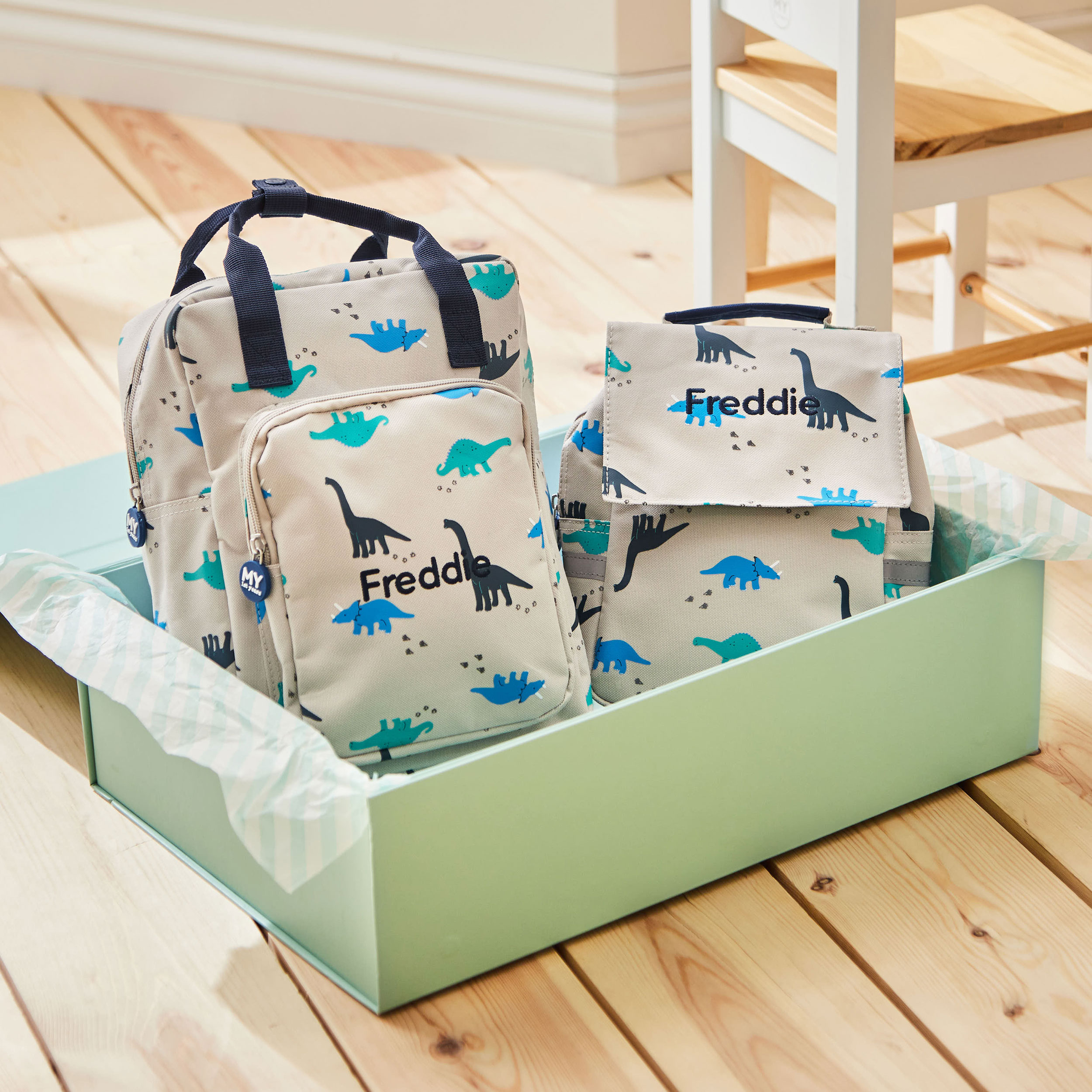 Personalised Dinosaur Backpack Lunch Bag Set