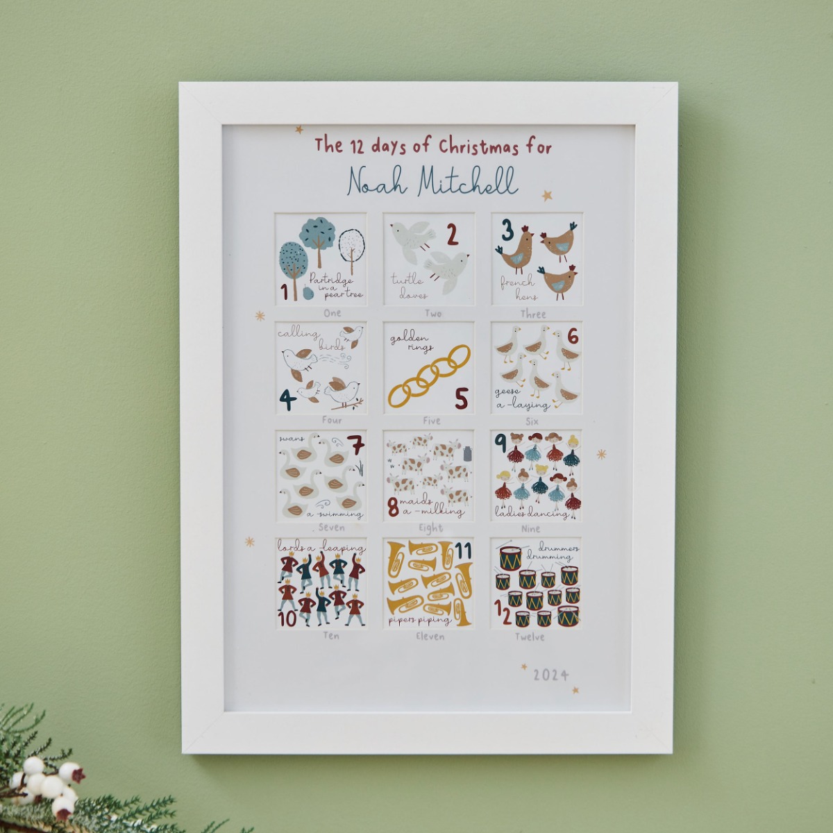 Personalised 12 Days of Christmas Wall Art