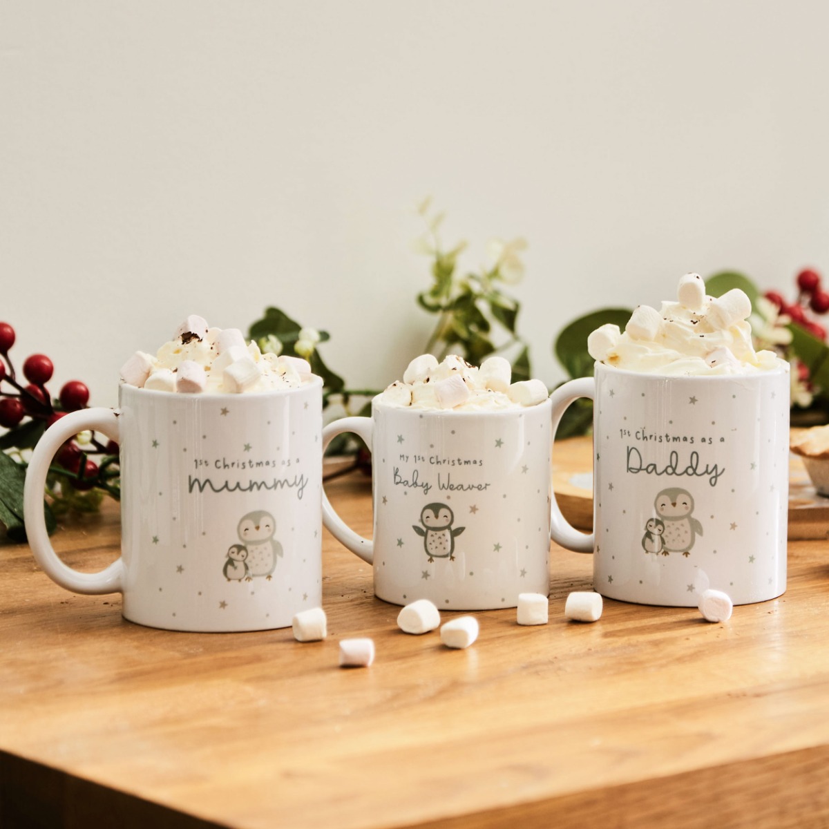 Personalised First Christmas Family Mug Set