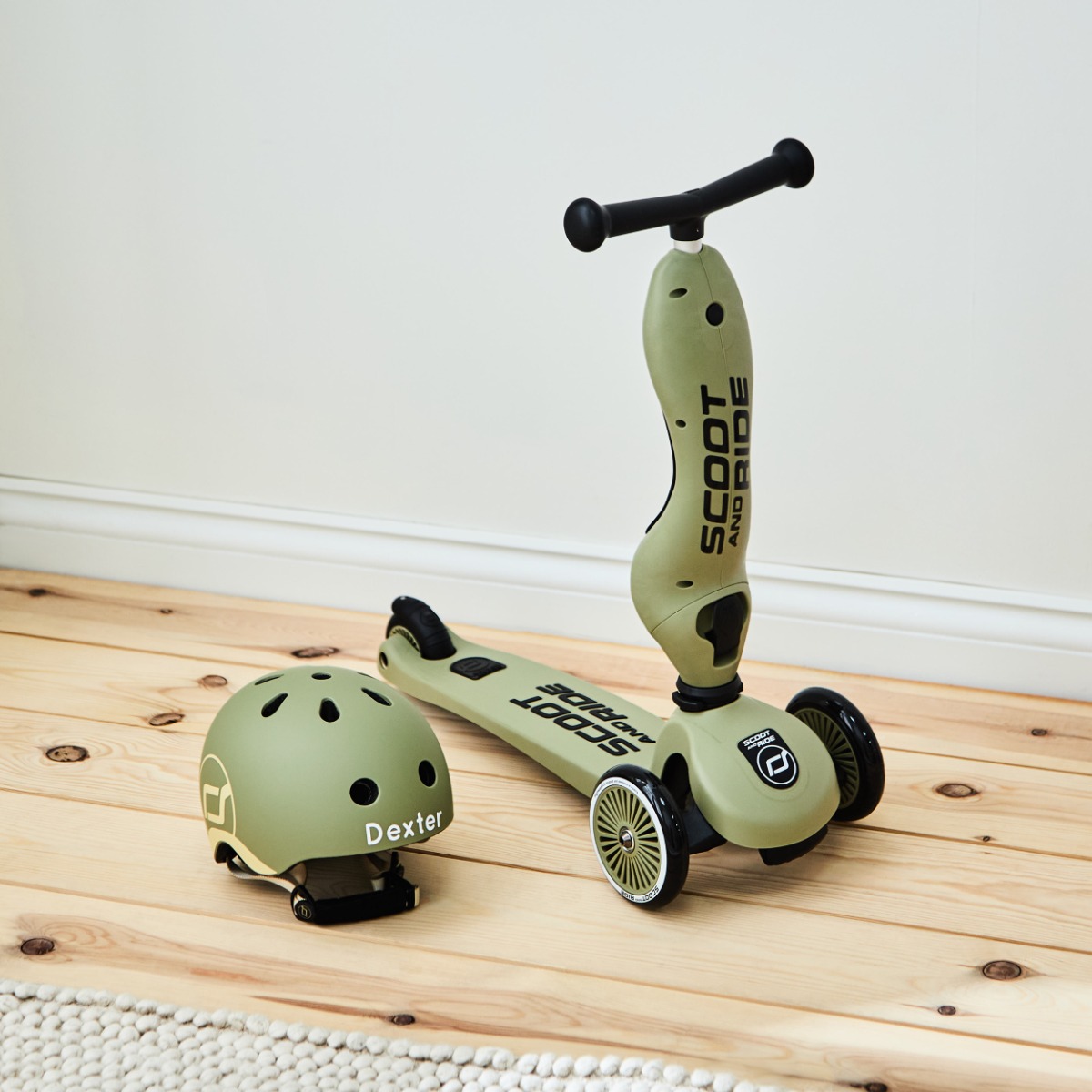 Personalised Scoot and Ride Olive Highway Kick 1 Scooter Helmet Gift Set