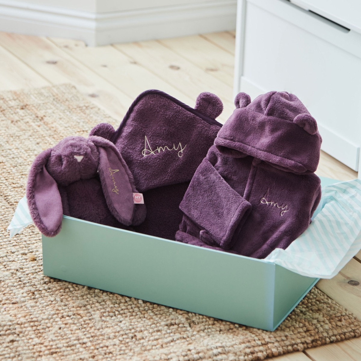 Personalised Plum Splash Snuggle and Cuddle Gift Set