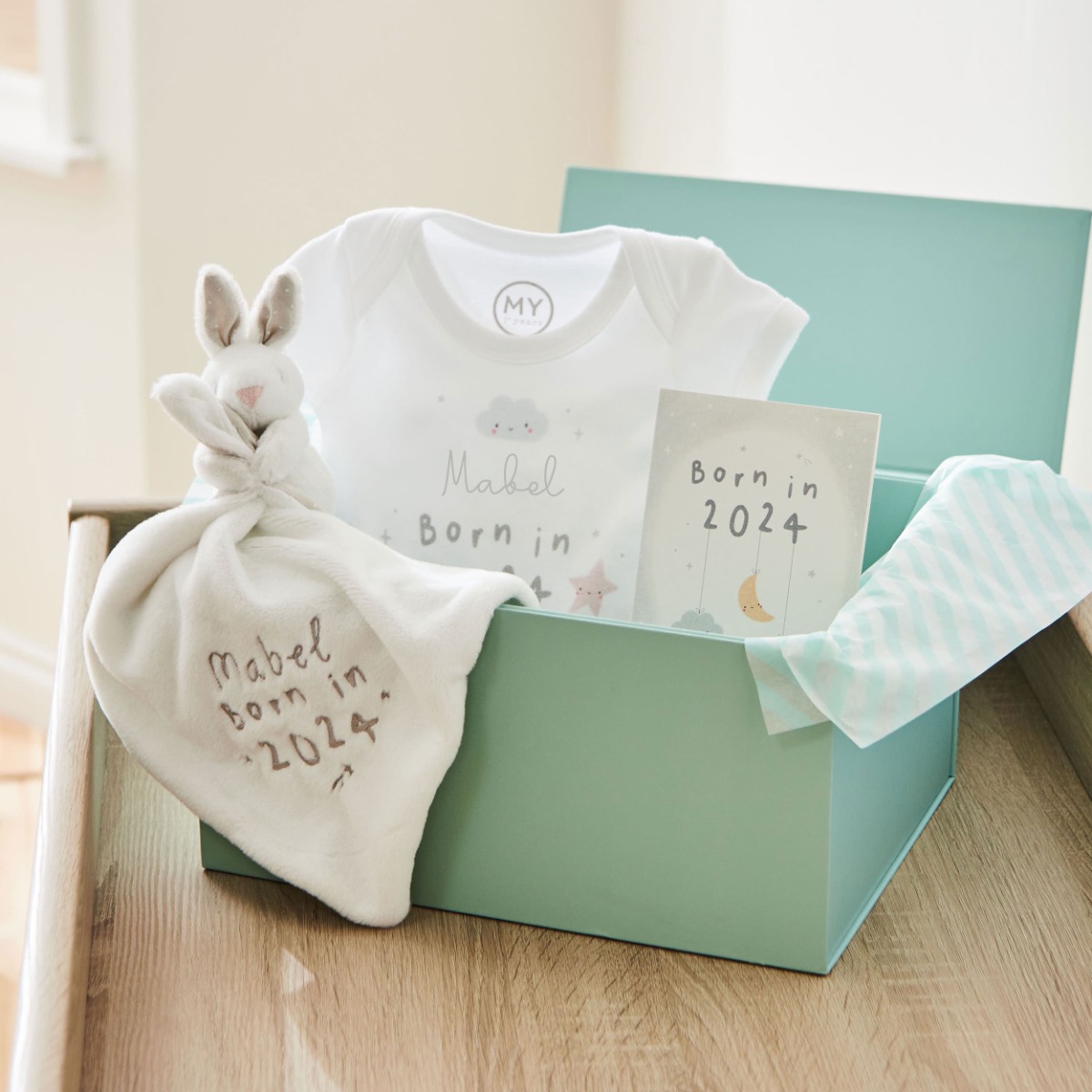 Personalised Born in 2024 Comforter and Bodysuit Gift Set