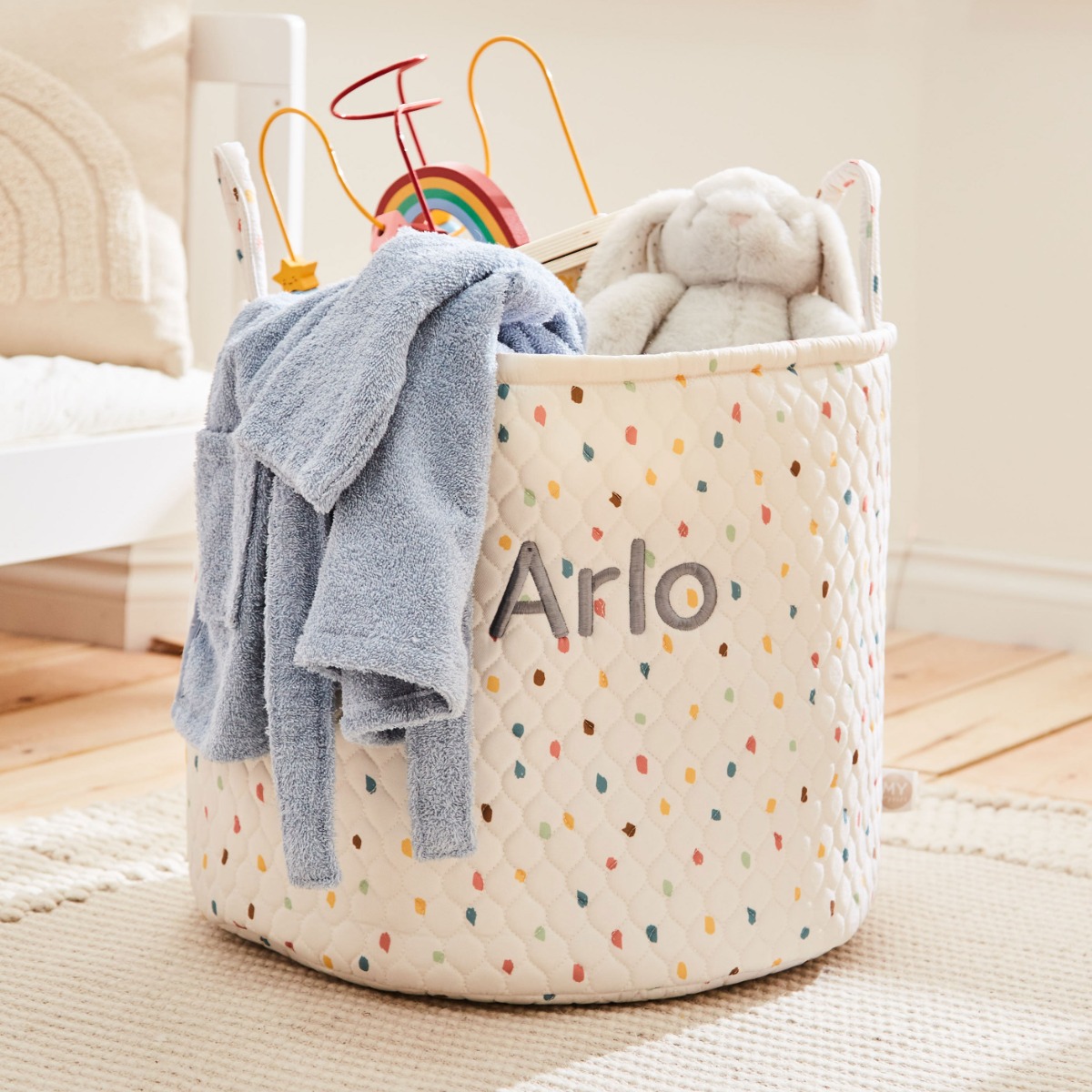 Personalised Large Rainbow Polka Dot Storage Bag