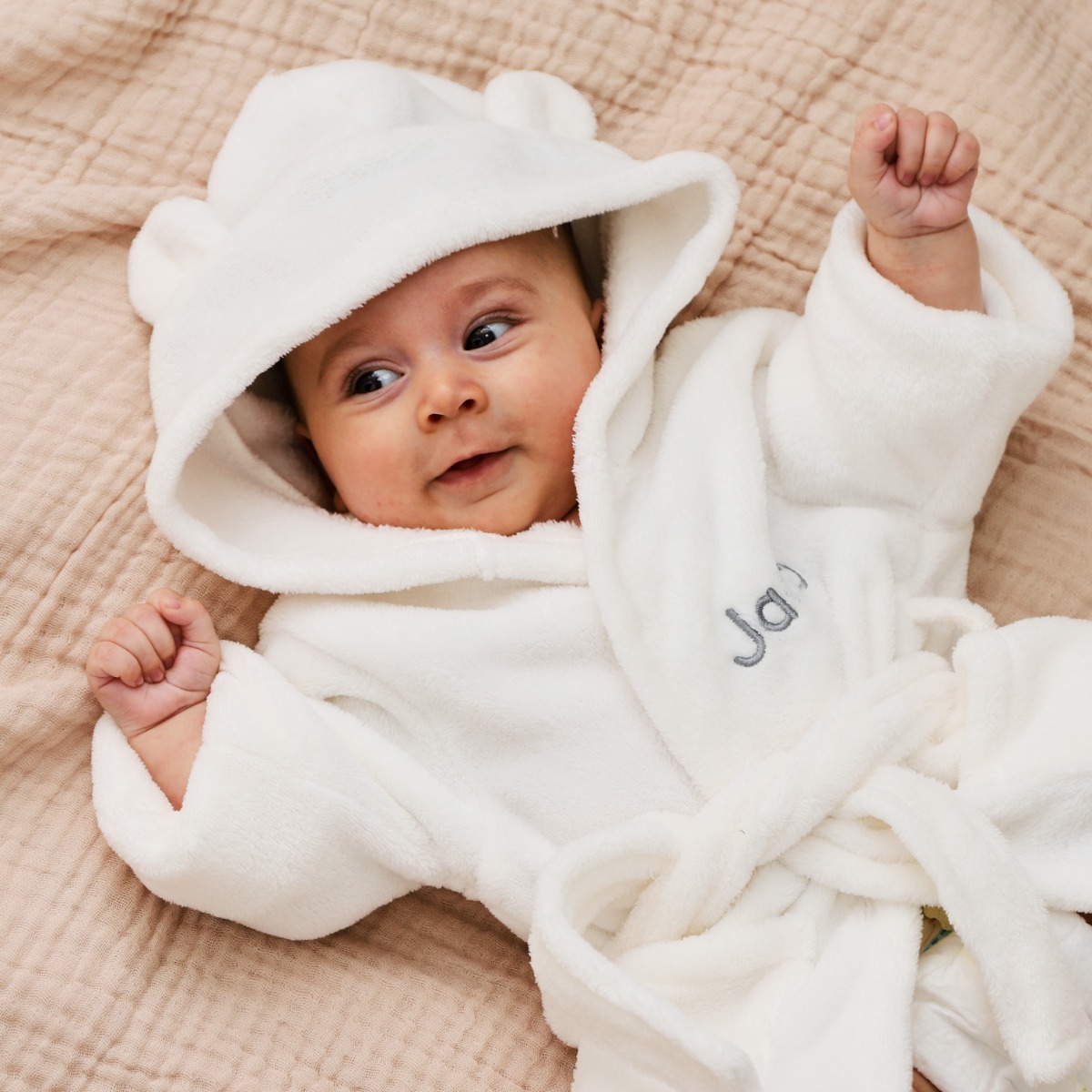 Personalised Ivory Hooded Fleece Robe