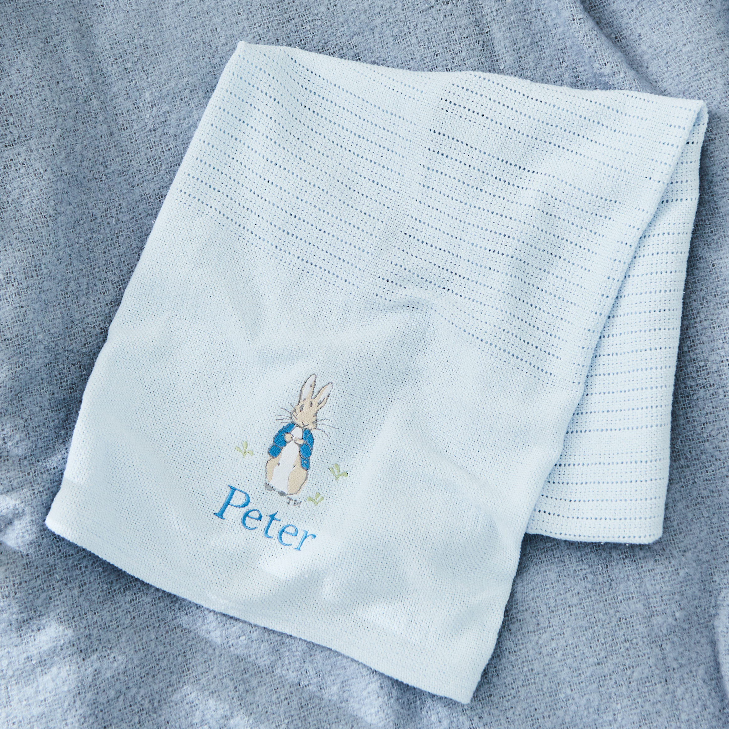 Personalised Peter Rabbit Embroidered Cellular Blanket