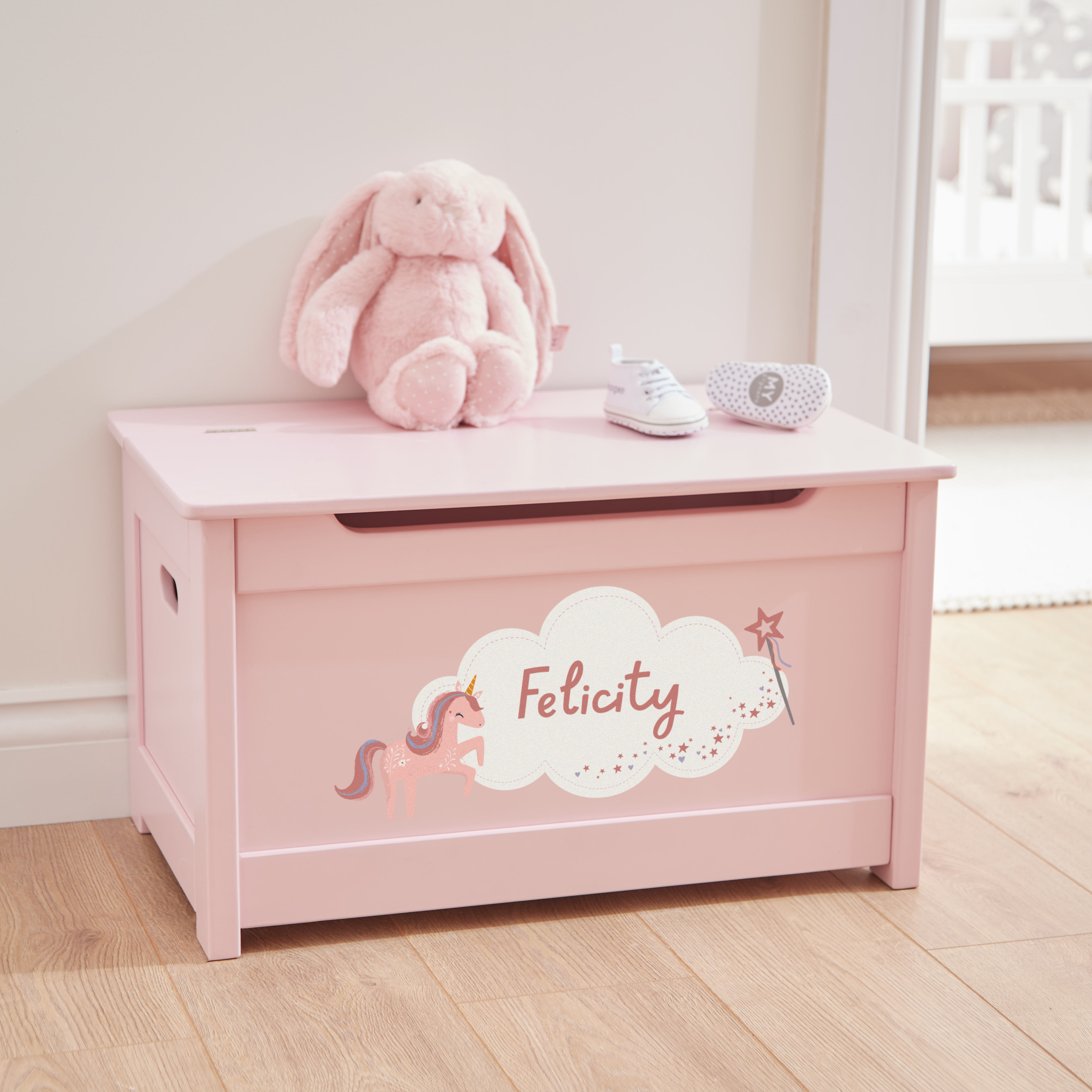 Personalised Unicorn Design Panelled Toy Box