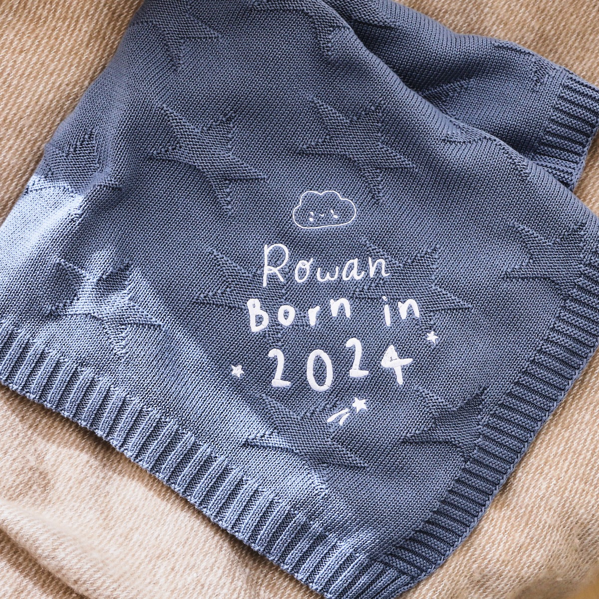 Personalised Born in 2024 Star Jacquard Blanket