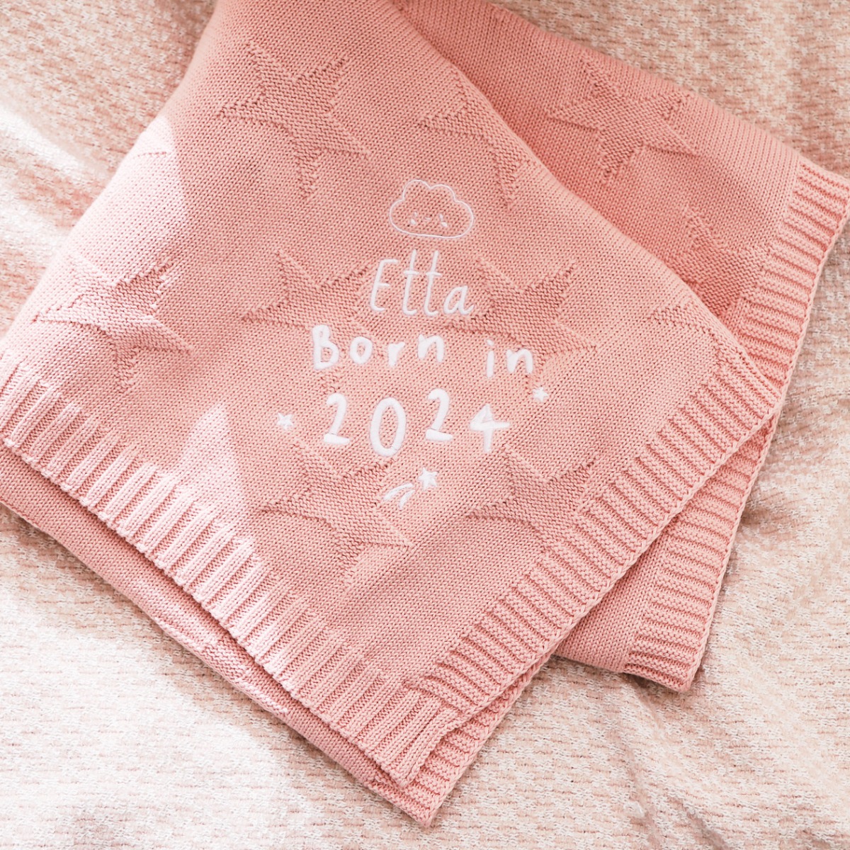 Personalised Born in 2024 Star Jacquard Blanket